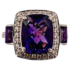 Amethyst And Diamond White Gold Ring Size 8.25