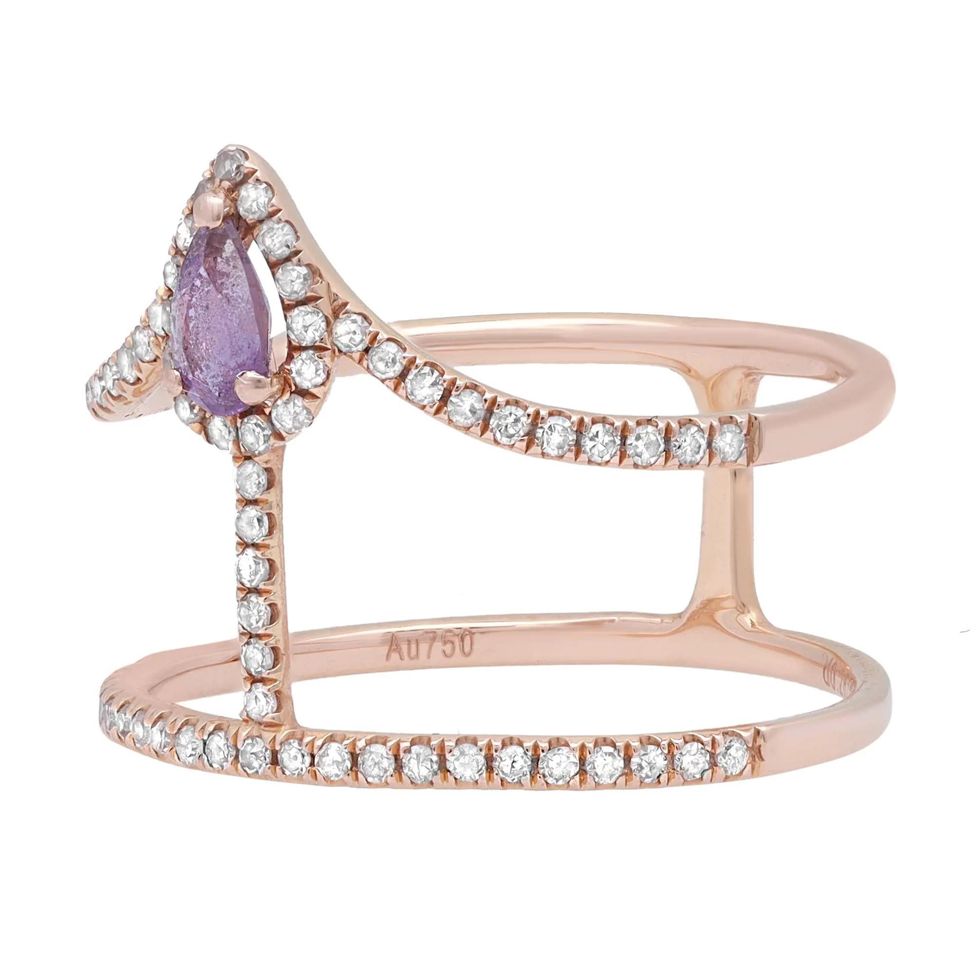 Modern Amethyst and Diamond Wide Band Ring 18K Rose Gold 0.26Cttw For Sale
