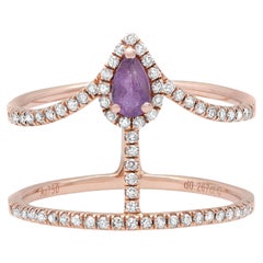 Amethyst and Diamond Wide Band Ring 18K Rose Gold 0.26Cttw