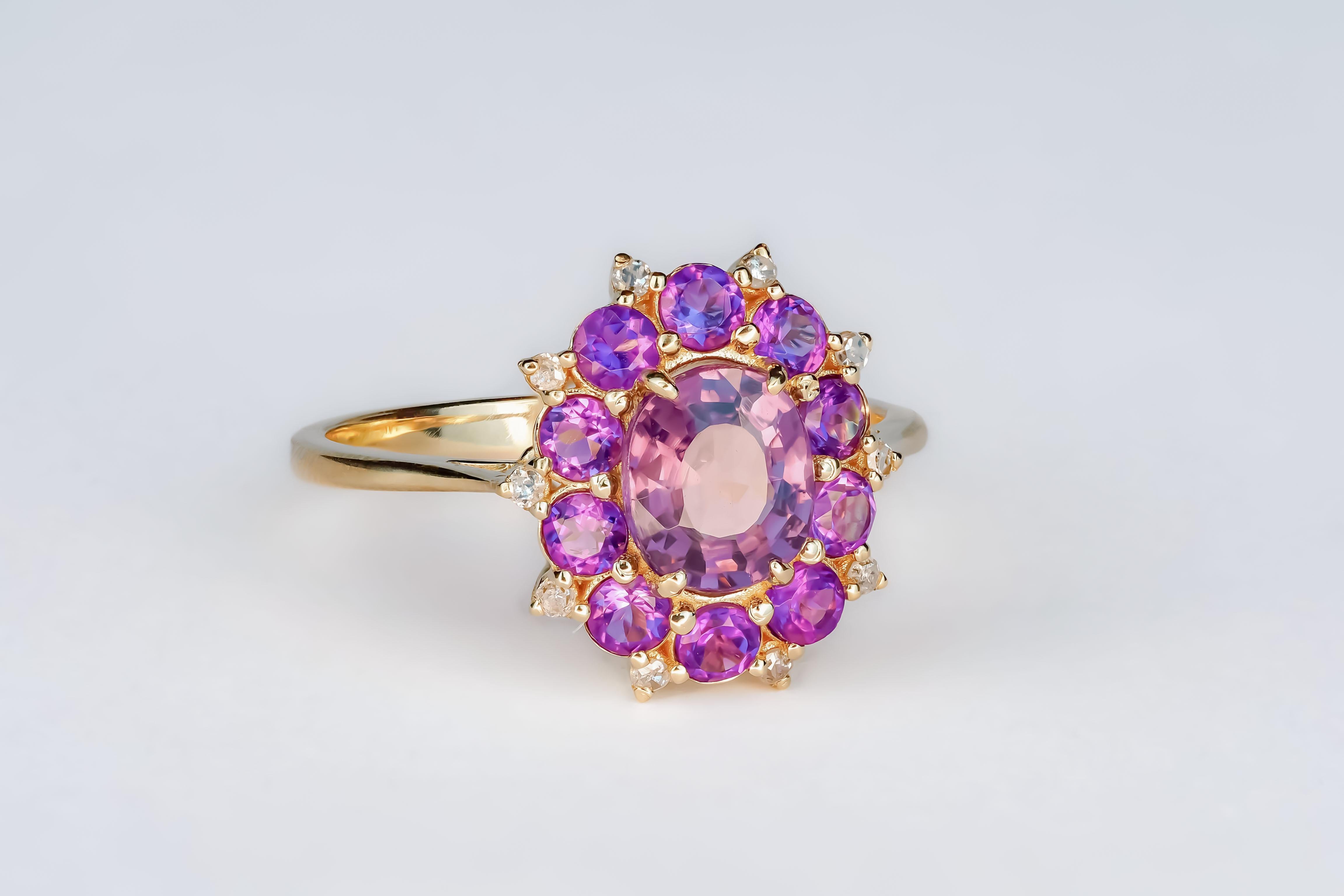 Amethyst und Diamanten 14k Gold Ring (Moderne) im Angebot