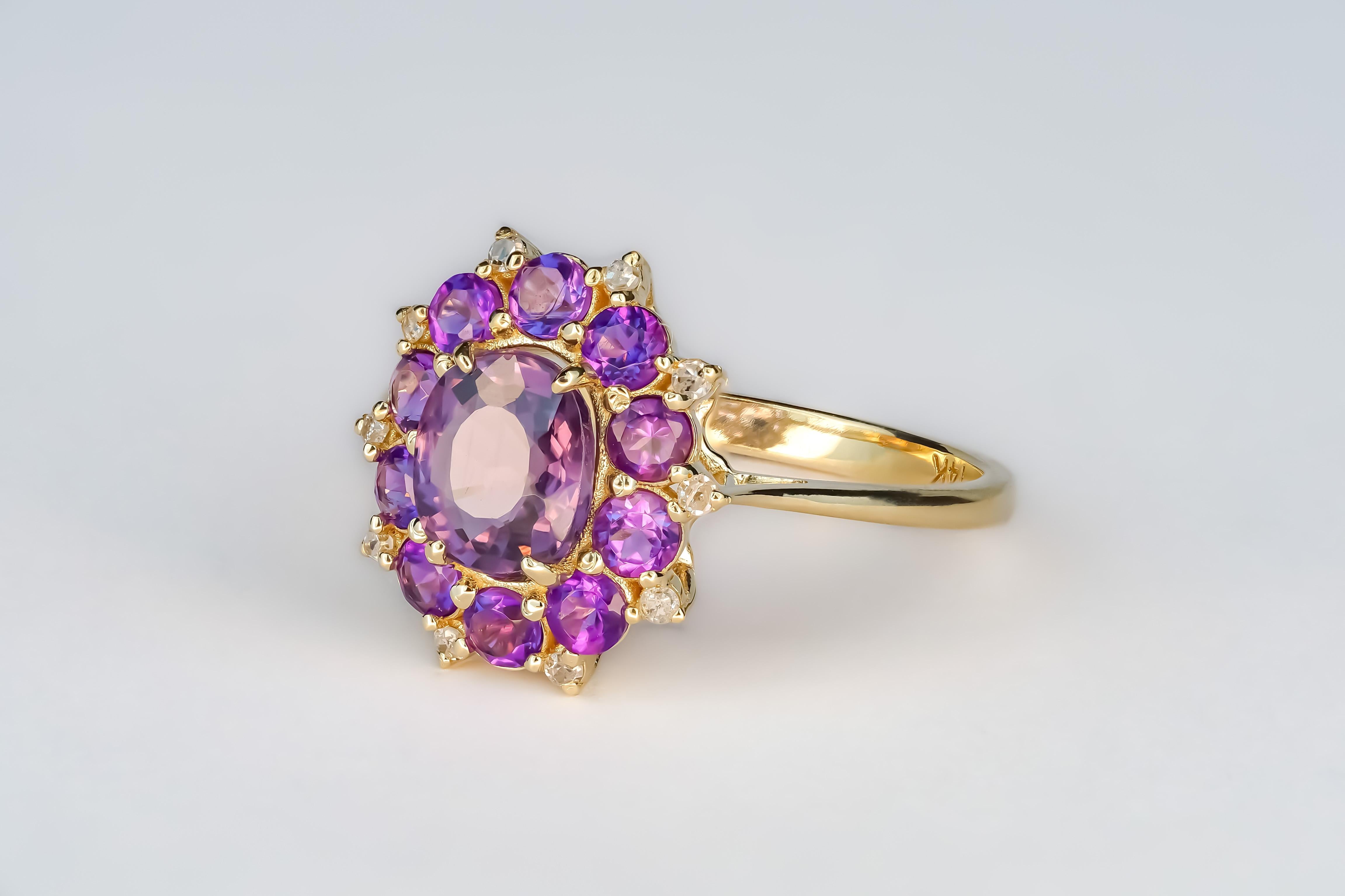 Amethyst und Diamanten 14k Gold Ring im Zustand „Neu“ im Angebot in Istanbul, TR