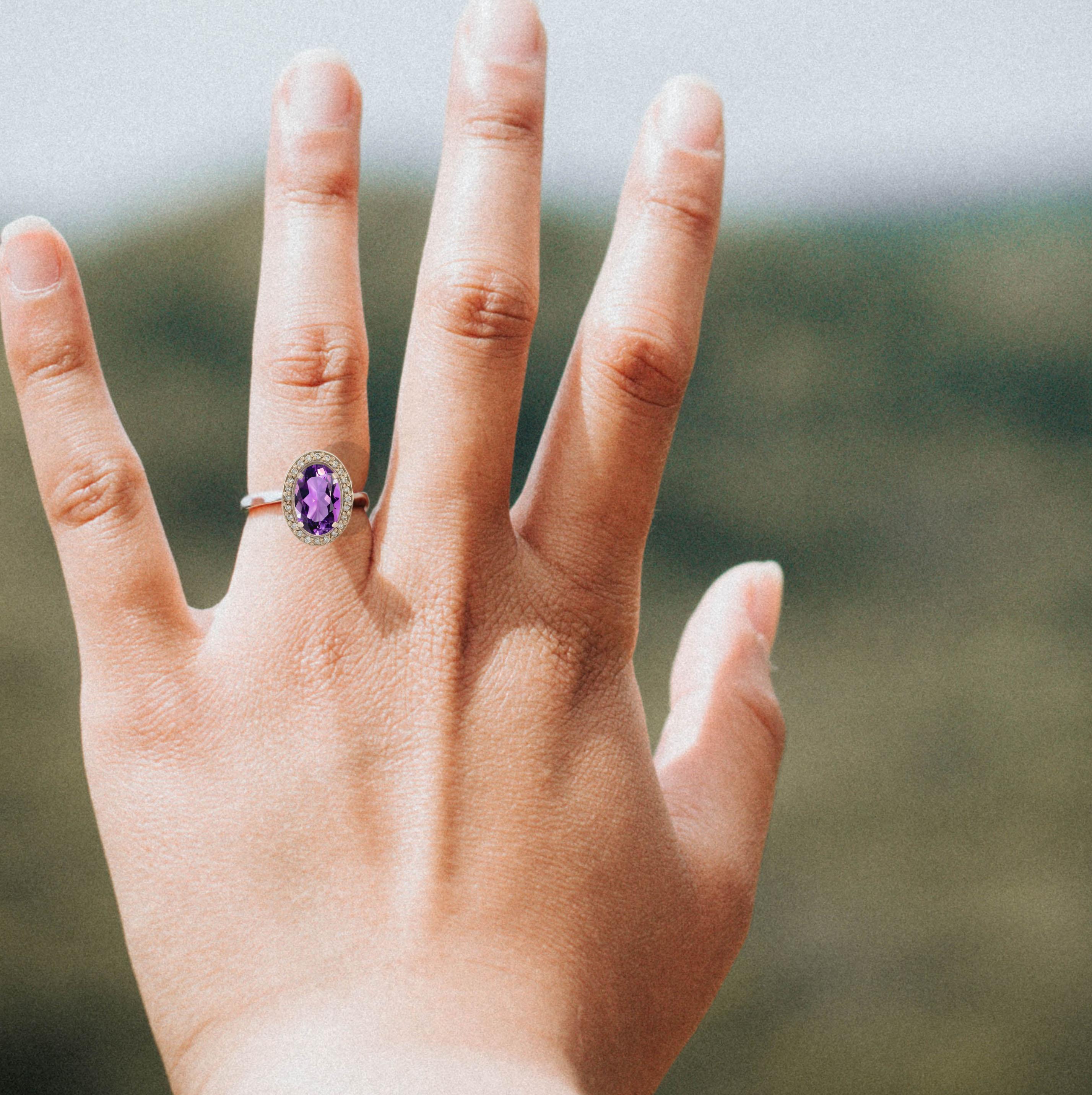 Amethyst and diamonds 14k gold ring.  3