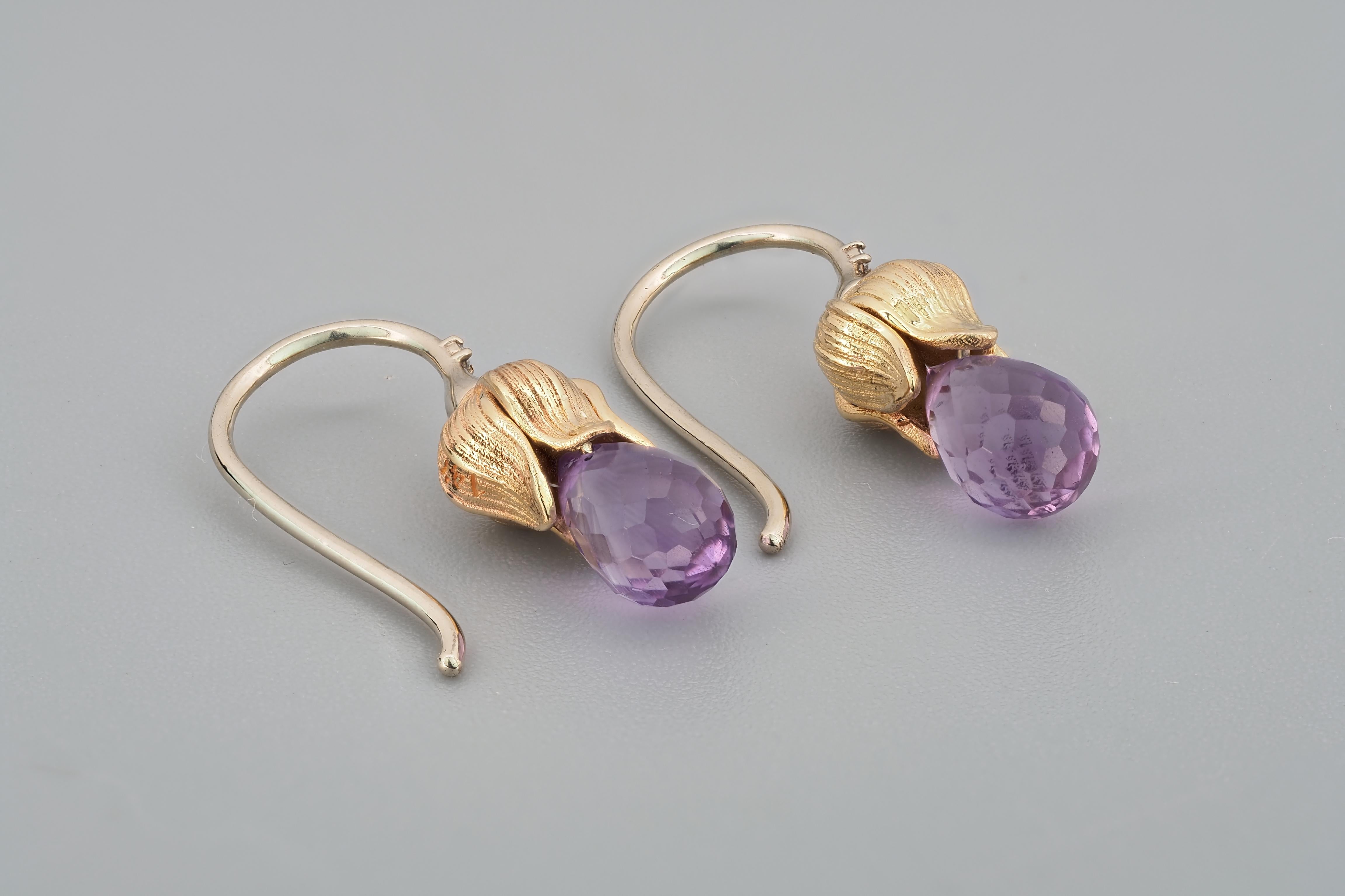 Amethyst and diamonds earrings.  In New Condition For Sale In Istanbul, TR