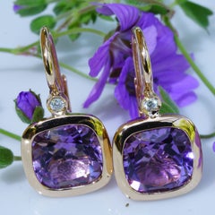 Amethyst and Diamonds Earrings Very Modern Setting High End Italian Jewellery