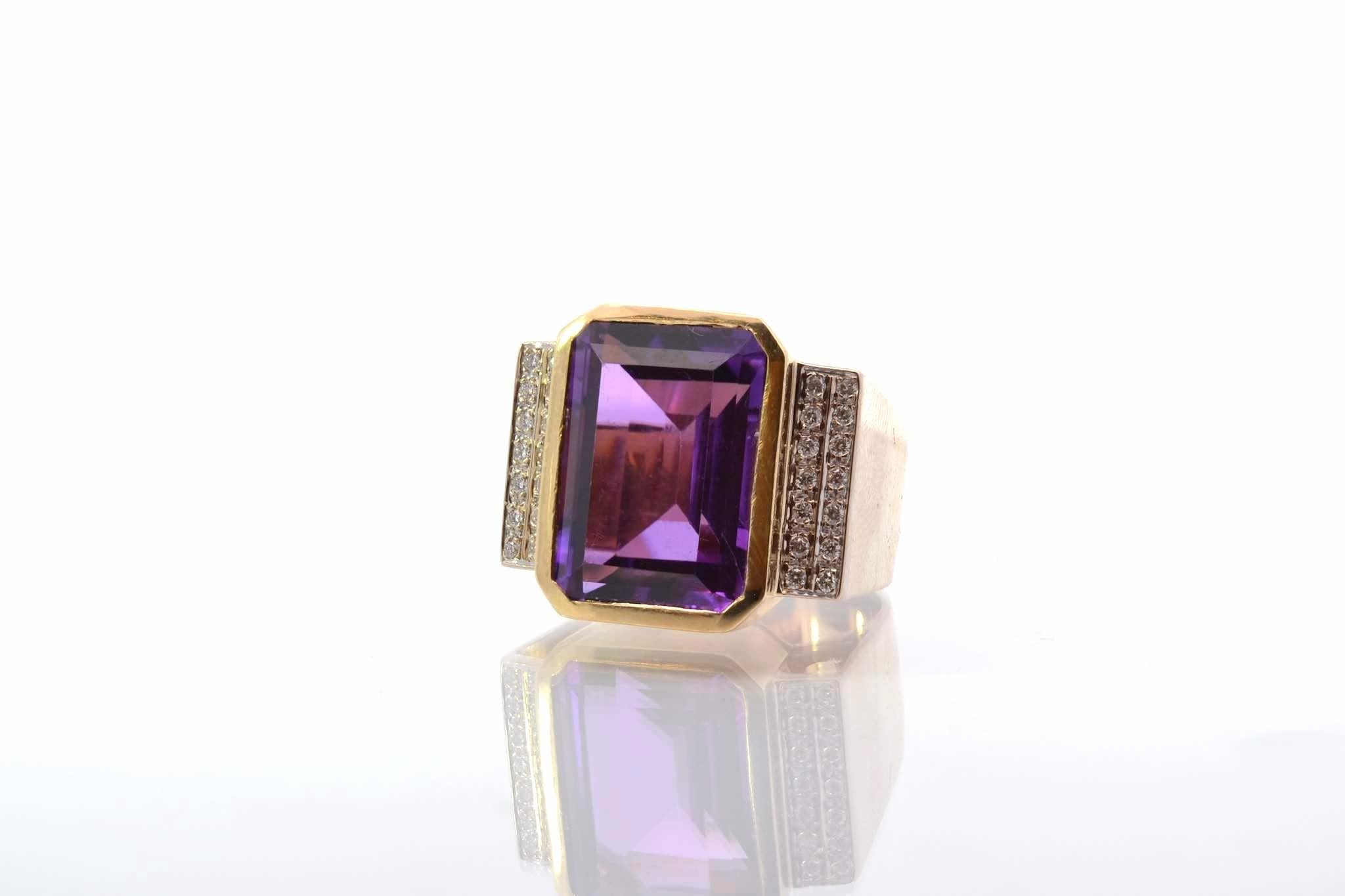 Amethyst and diamonds tank ring  In Good Condition For Sale In PARIS, FR