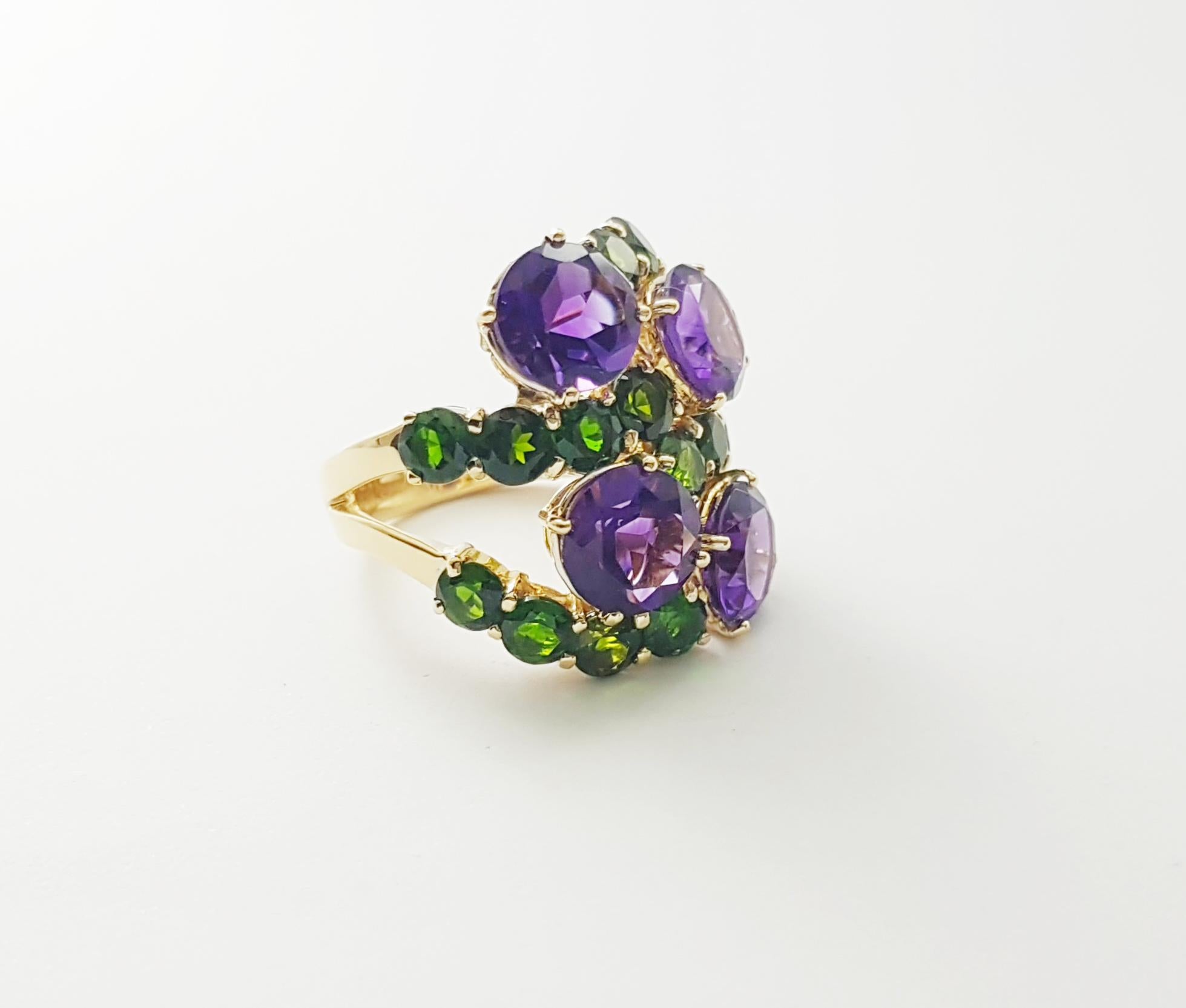 Amethyst and Diopside Ring set in 18K Gold Settings For Sale 7