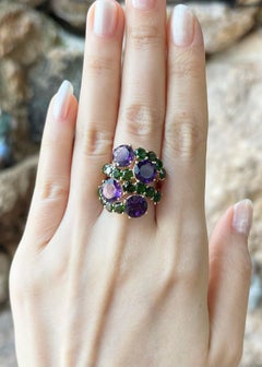 Amethyst and Diopside Ring set in 18K Gold Settings