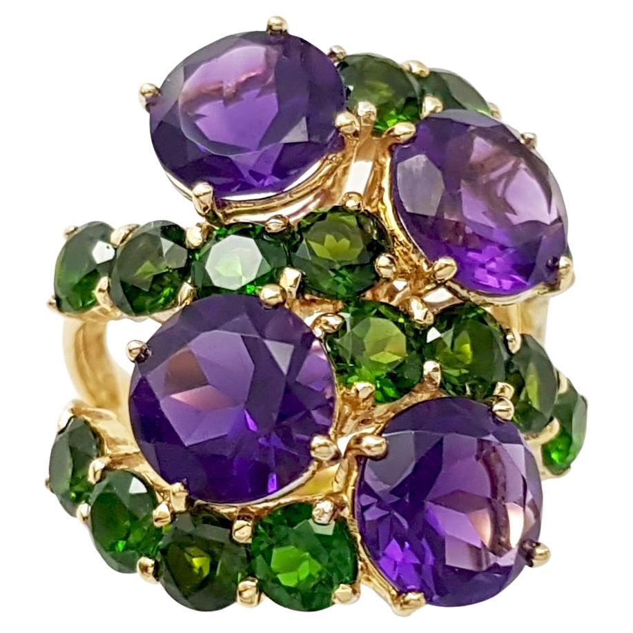 Amethyst and Diopside Ring set in 18K Gold Settings