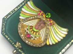 Egyptian Revival Carved Amethyst and Gem-Set Brooch, Austria-Hungary, Circa 1880