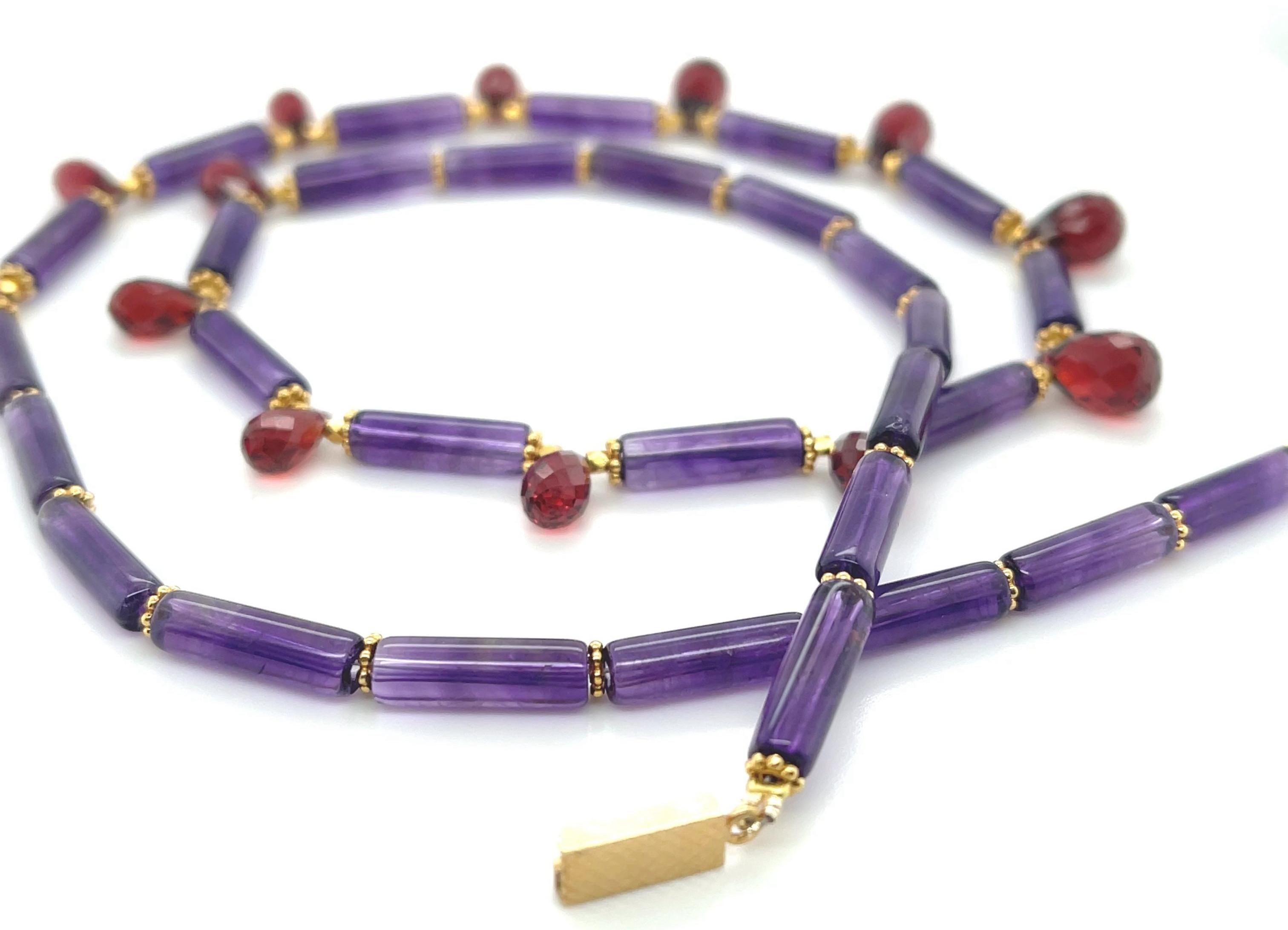 Artisan Collier en perles d'améthyste et de grenat avec accents en or jaune, 20,5 pouces
