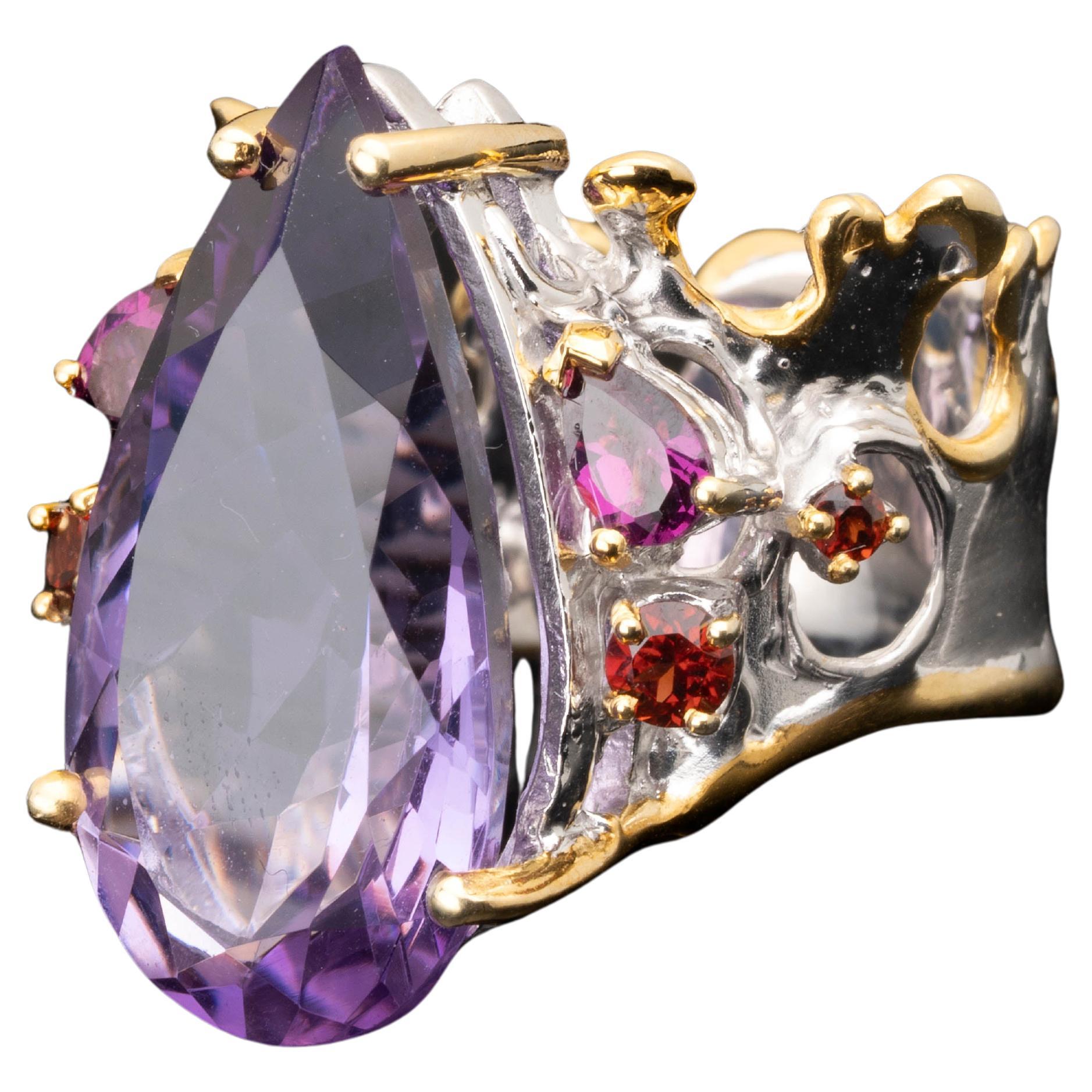 Amethyst and Garnet Crown Ring For Sale