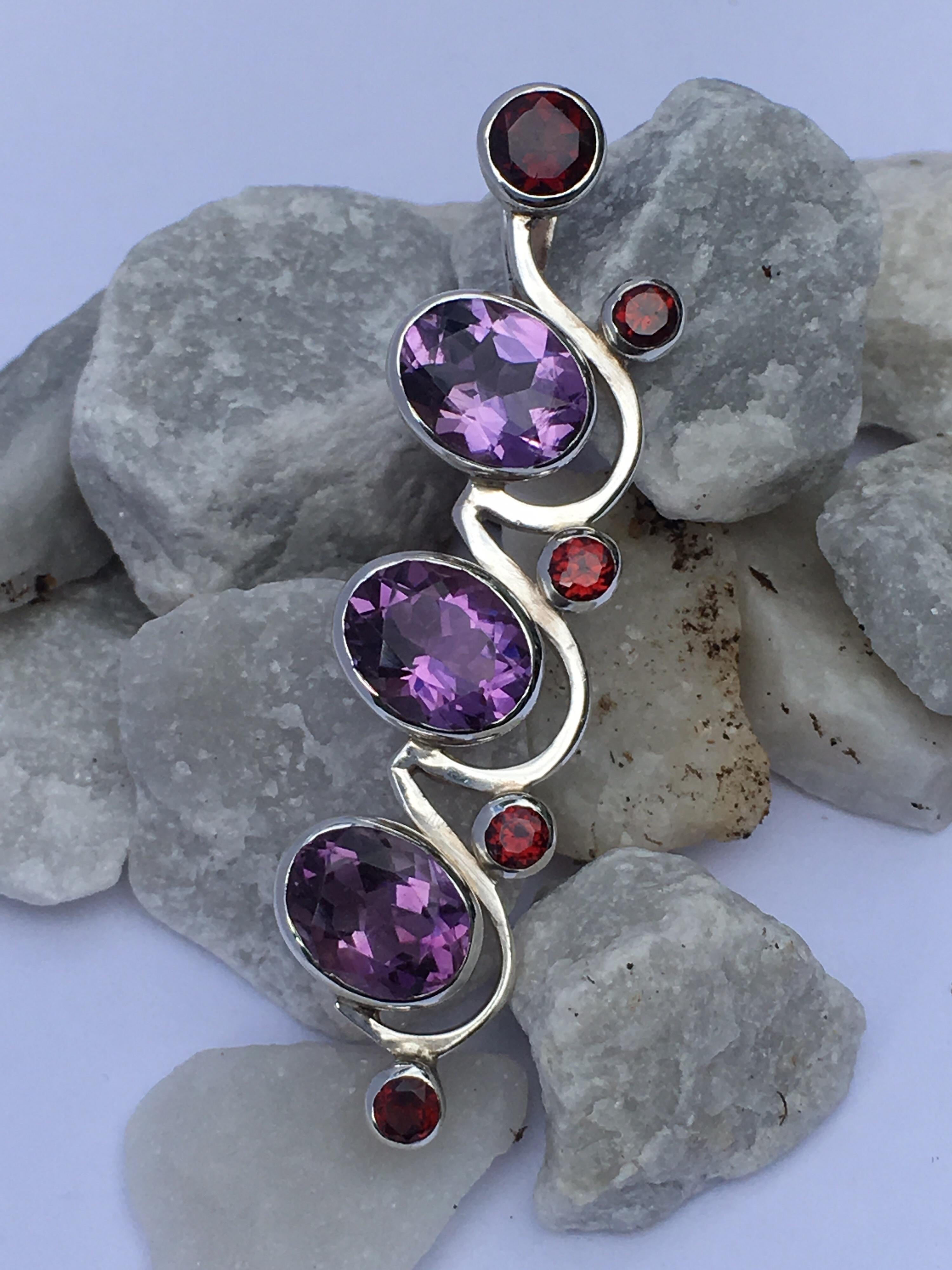 Amethyst and Garnet Pendant Set in Sterling Silver In New Condition For Sale In Trumbull, CT