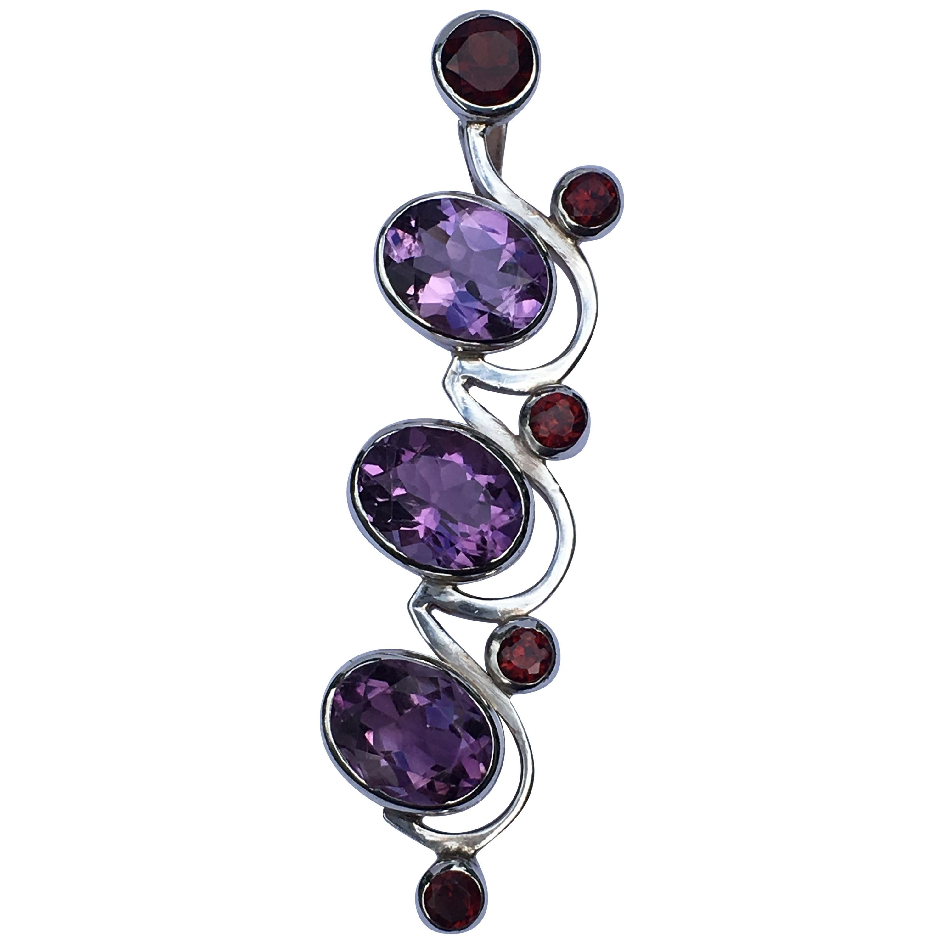 Amethyst and Garnet Pendant Set in Sterling Silver For Sale