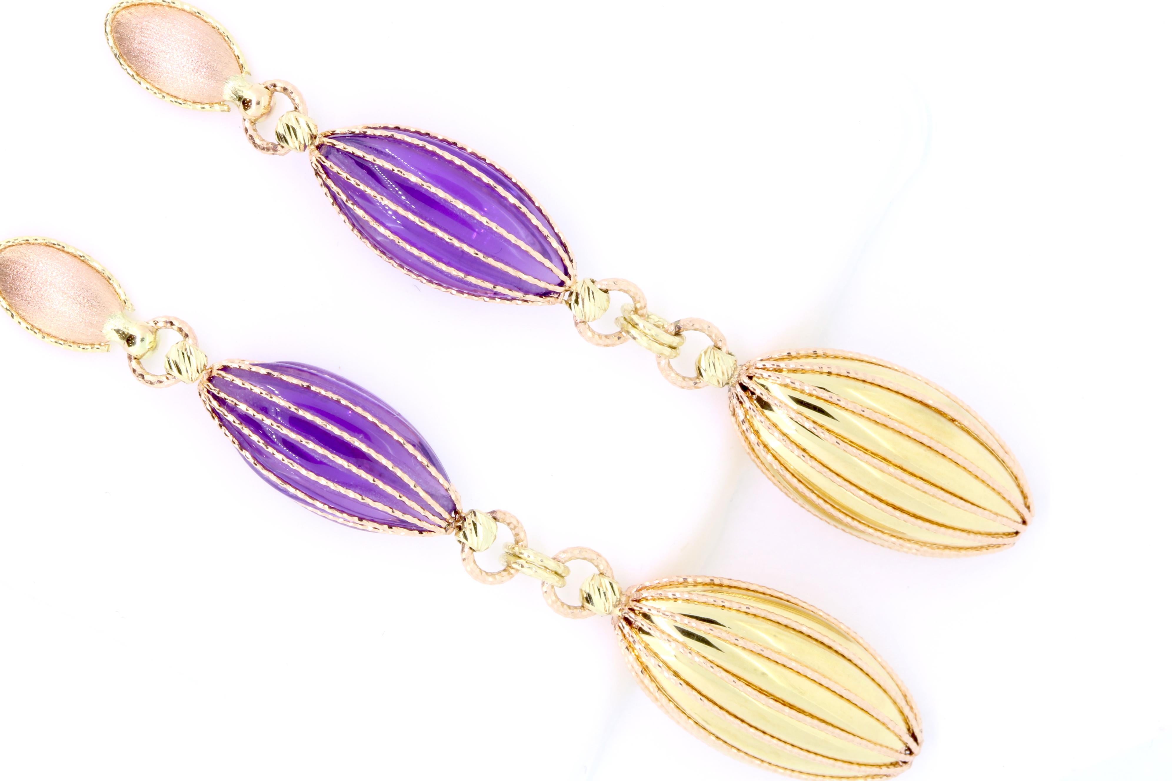 Contemporary Amethyst and Gold Drop Earrings