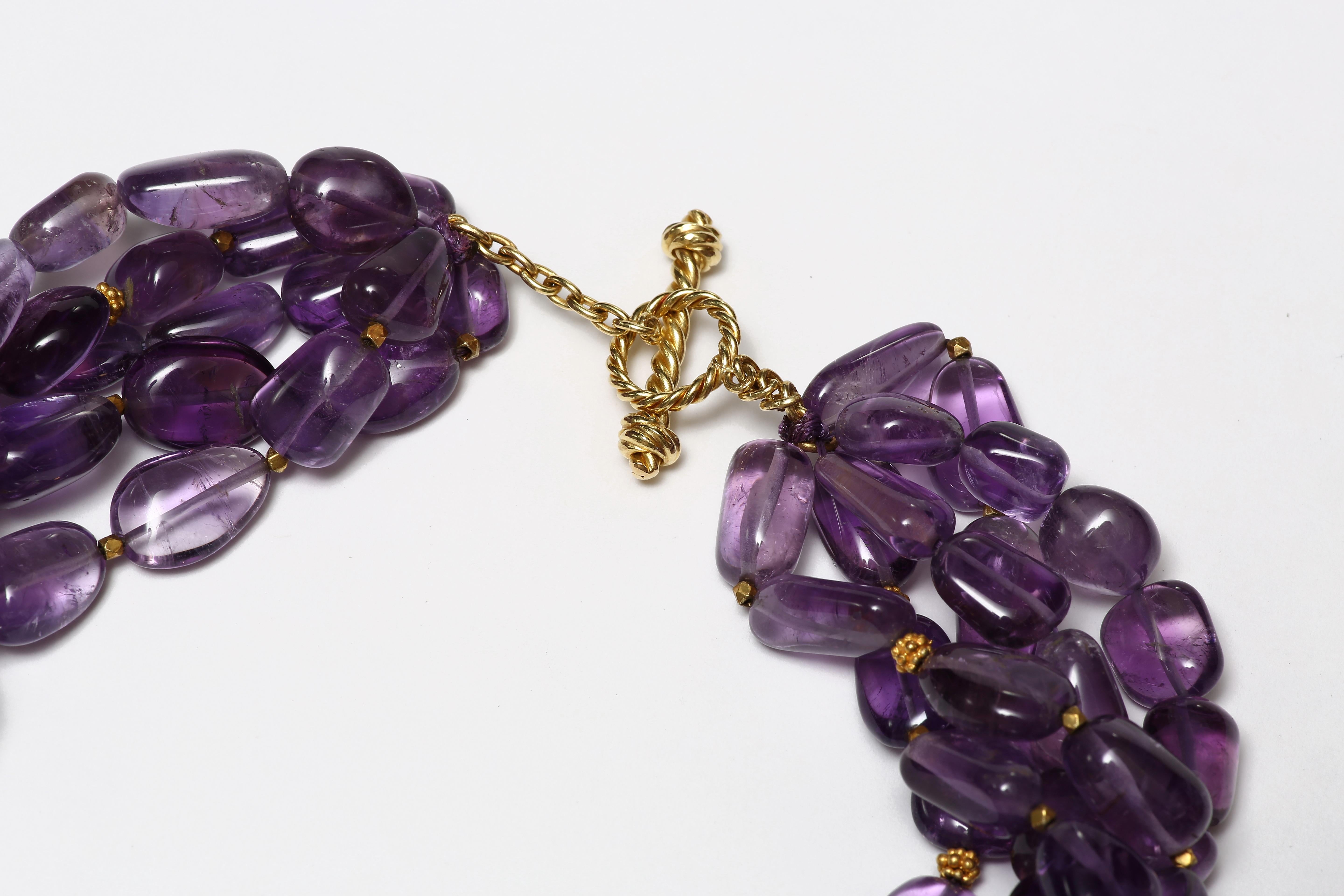 Bead Amethyst and Gold Torsade For Sale