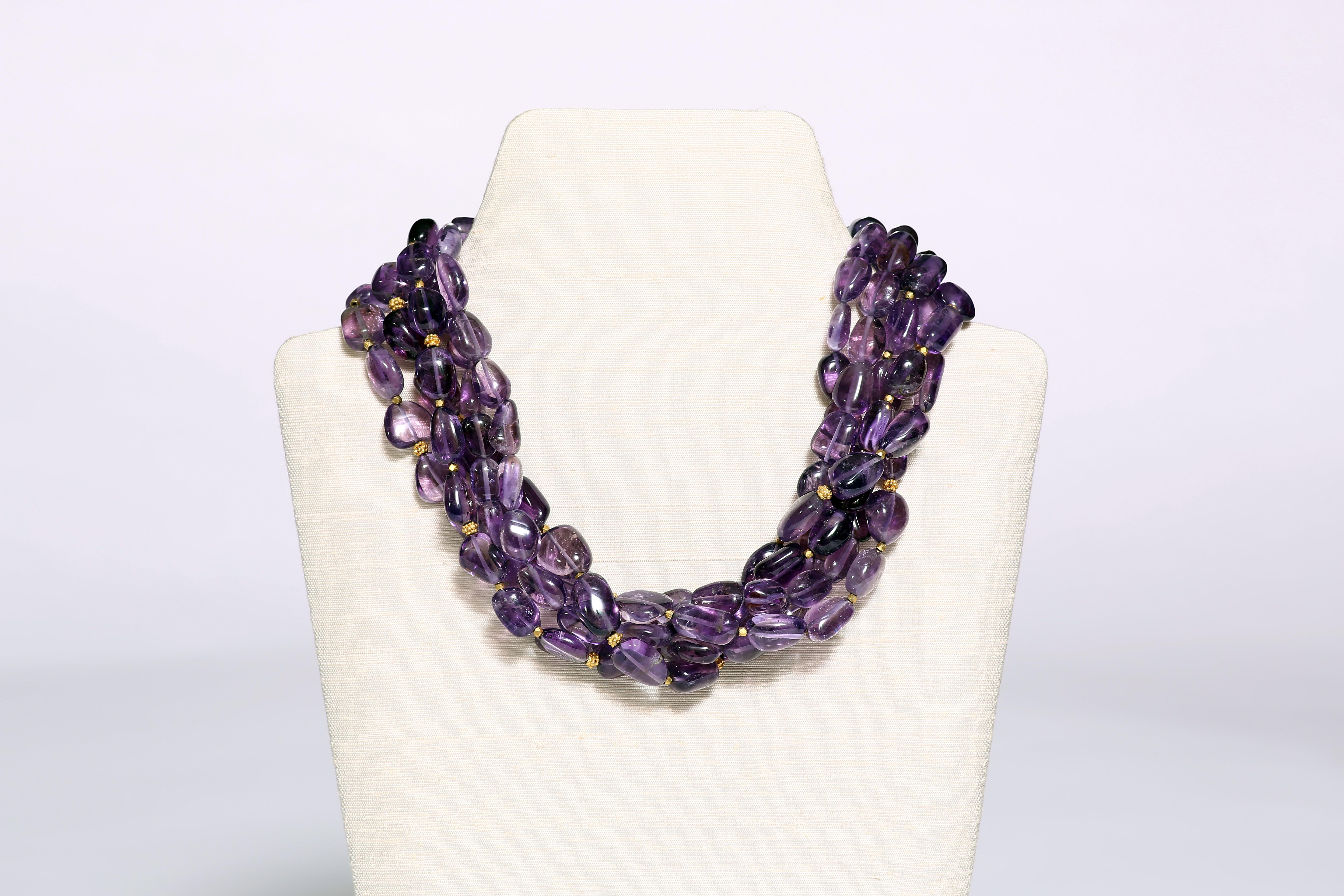 Women's or Men's Amethyst and Gold Torsade For Sale