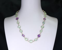Amethyst and Green Prehnite Double Cabochon Fine 18 Karat Yellow Gold Necklace