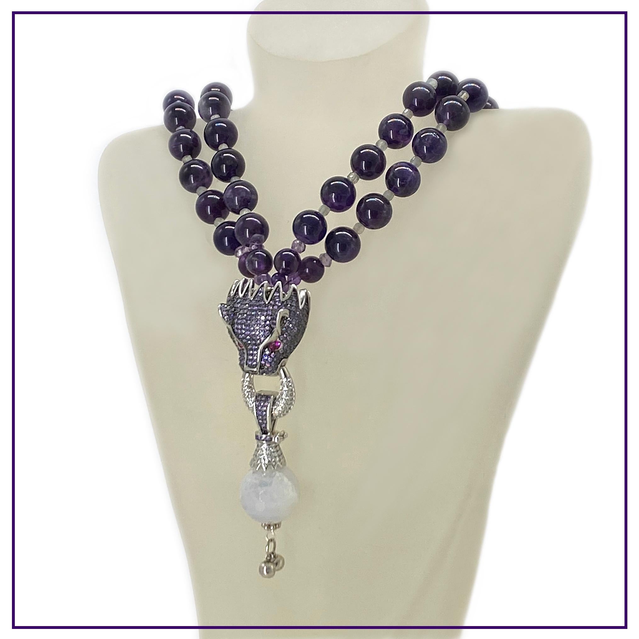 Artigiano Amethyst and Labradorite Double Strand Necklace with Dragon Head Pendant in vendita