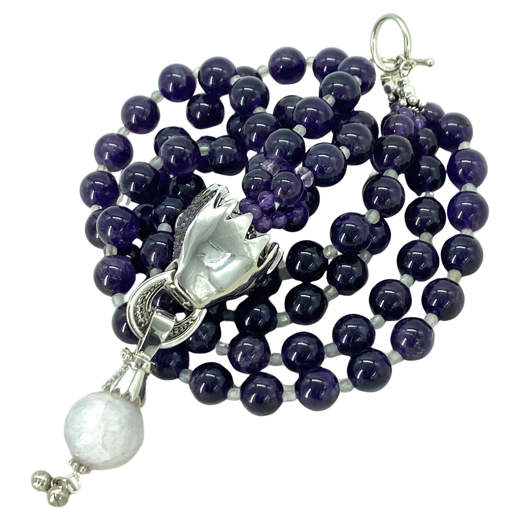 Amethyst and Labradorite Double Strand Necklace with Dragon Head Pendant in vendita 2
