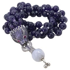 Amethyst and Labradorite Double Strand Necklace with Dragon Head Pendant