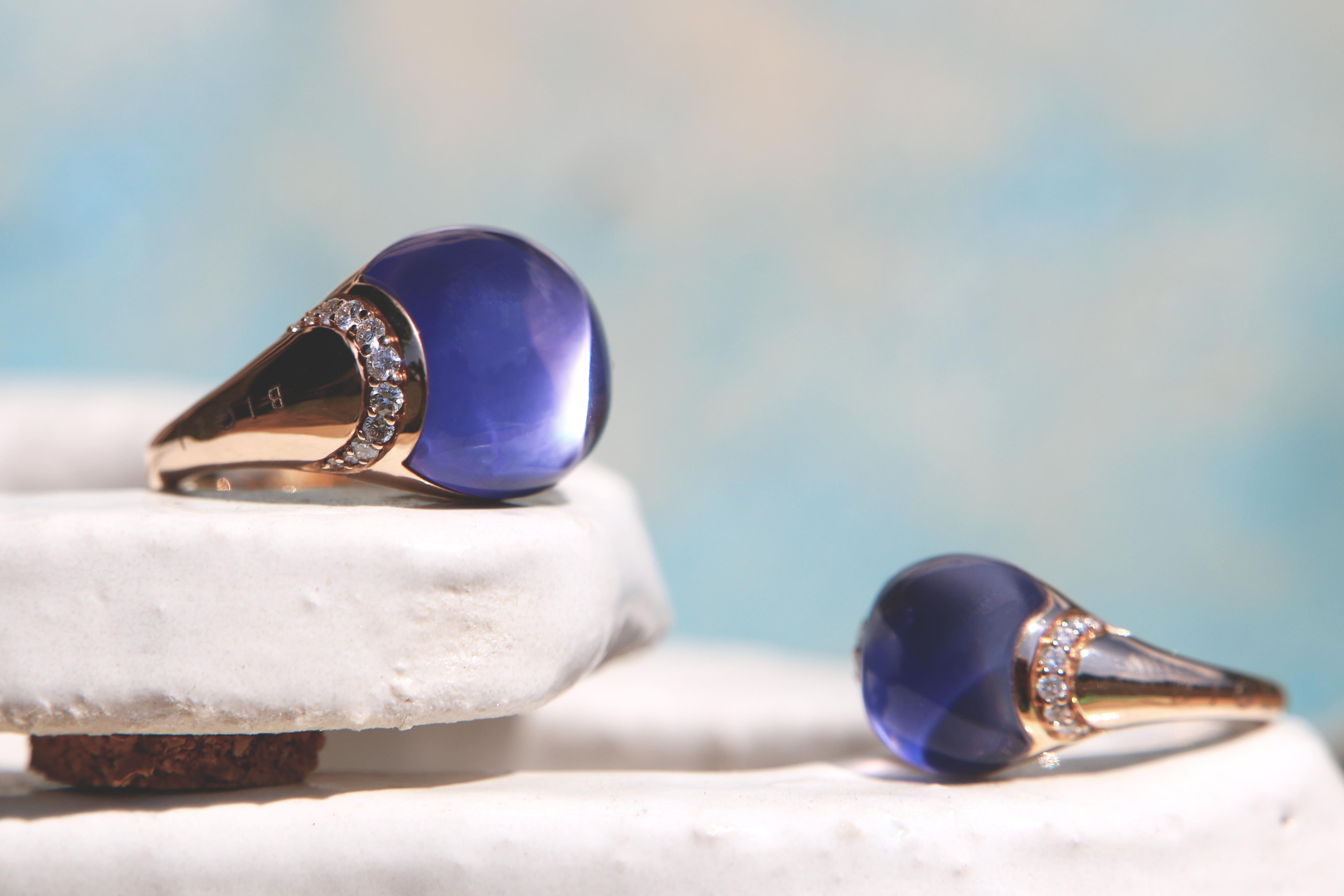 Cabochon Amethyst and Lapis Ring in 18ct gold by BIGLI For Sale