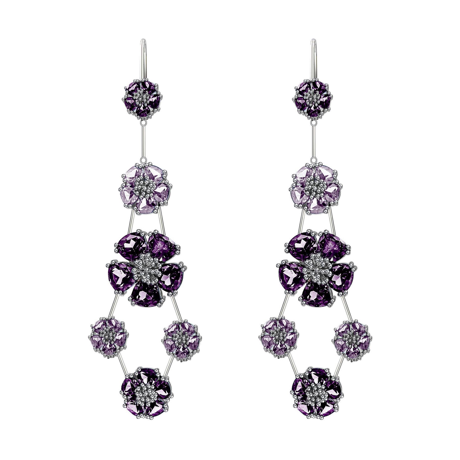 Amethyst and Lavender Amethyst Blossom Double-Tier Chandelier Earrings