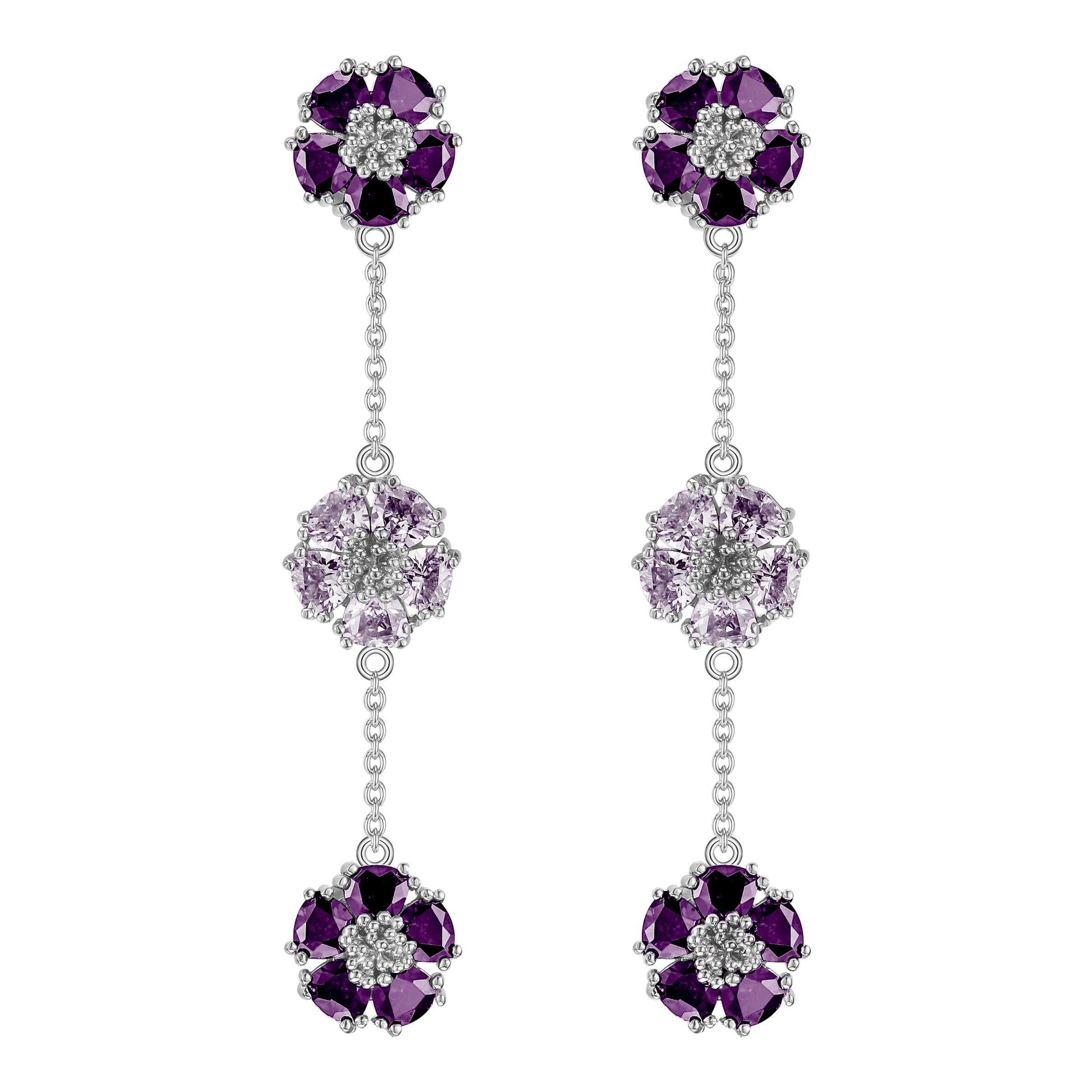 Amethyst and Lavender Amethyst Blossom Gentile Alternating Chandelier Earrings For Sale