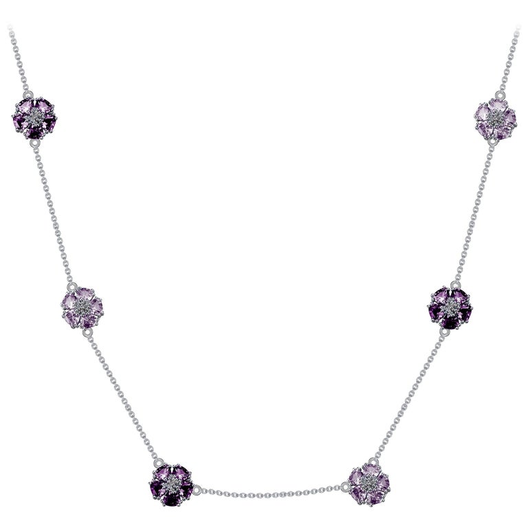 Amethyst and Lavender Amethyst Blossom Gentile Chain Necklace For Sale