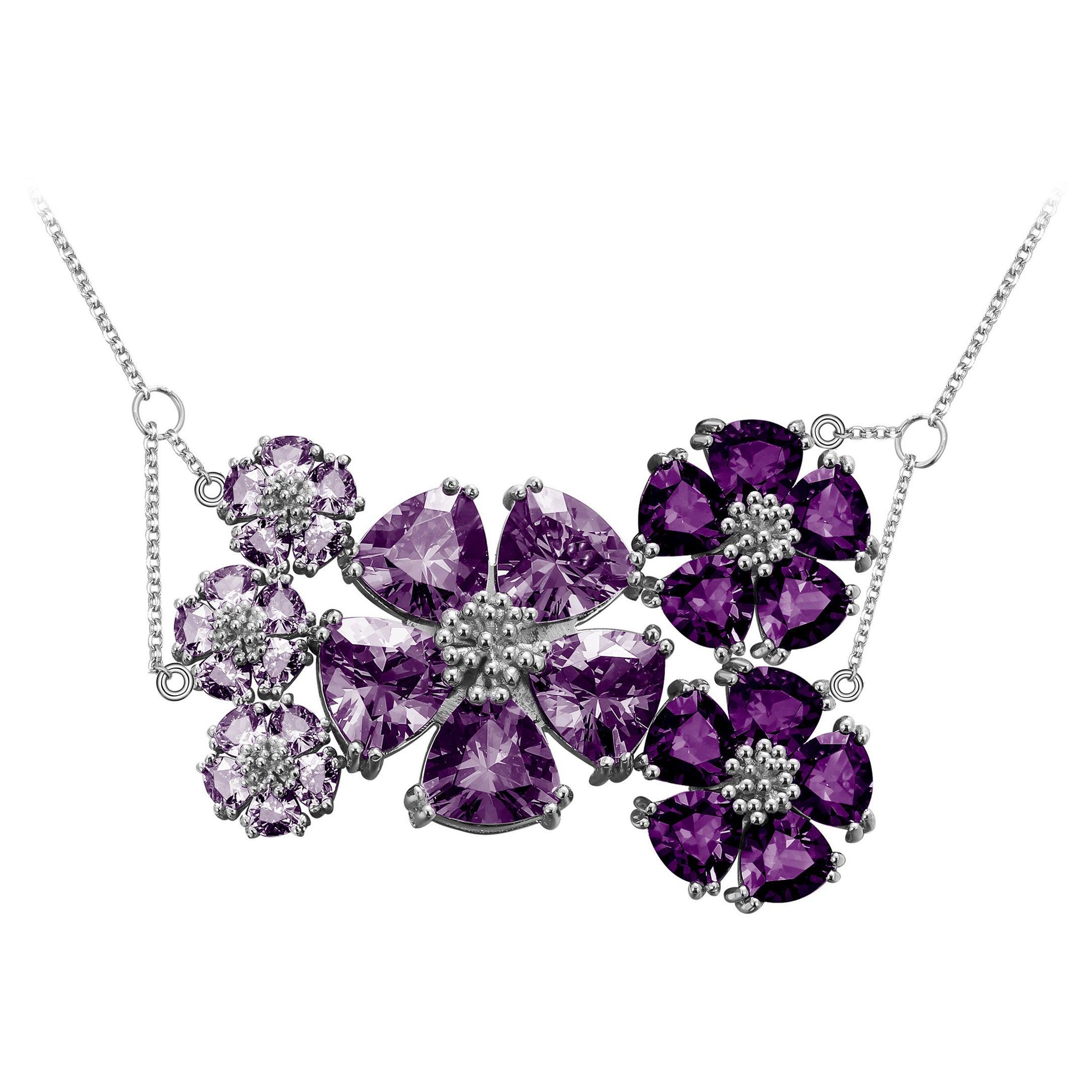 Mixed Lavender and Purple Amethyst Blossom Renaissance Necklace For Sale