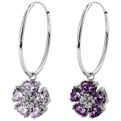 Amethyst and Lavender Amethyst Medium Mismatched Blossom Gemstone Hoops