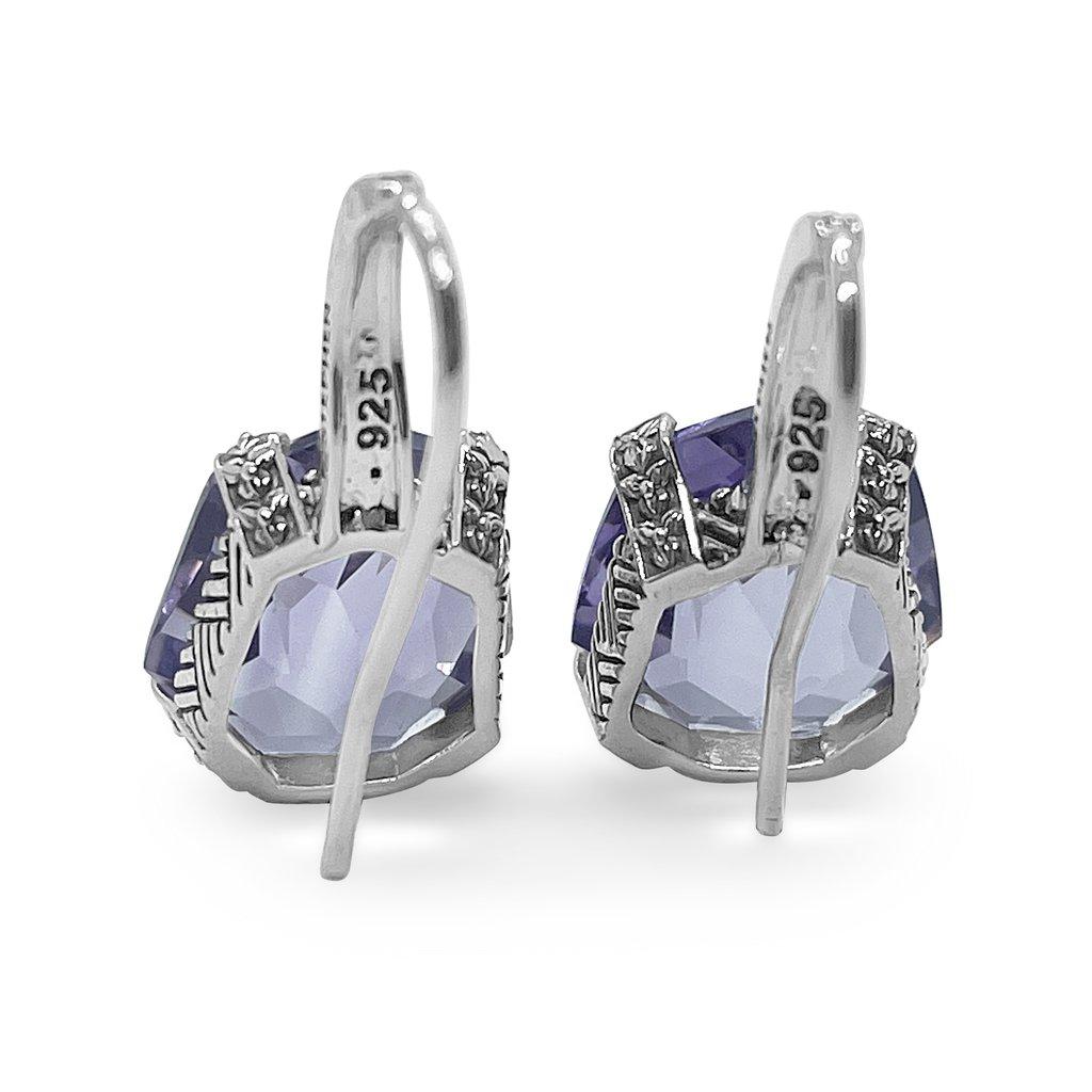 Artigiano Amethyst and Lavender Moon Quartz Drop Earrings in Sterling Silver in vendita