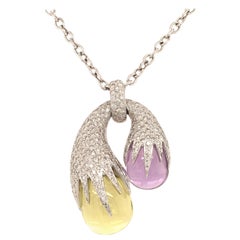 Amethyst and Lemon Quartz Diamond White Gold Pendant Necklace