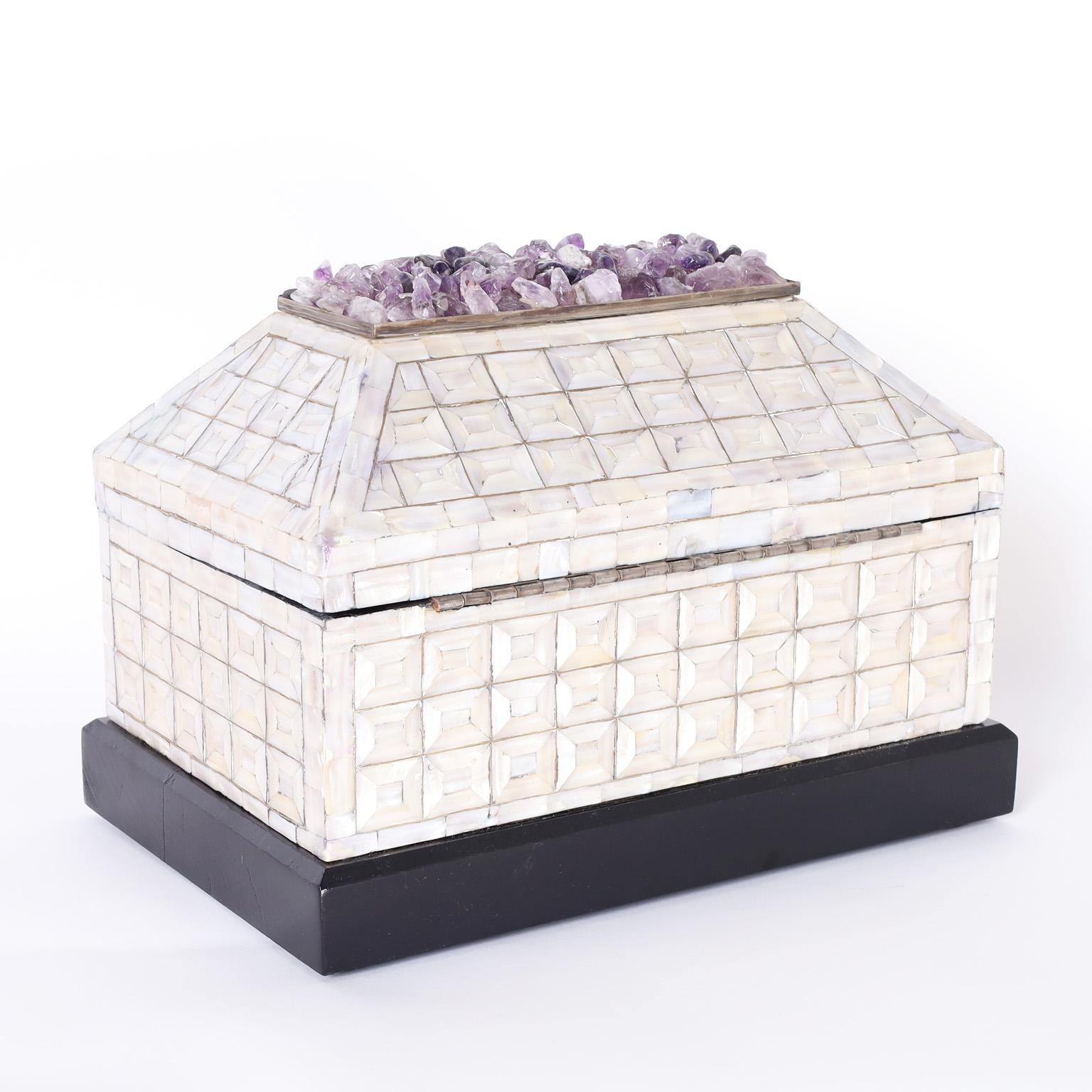 English Amethyst and Mother of Pearl Lidded Box by Antony Redmile For Sale