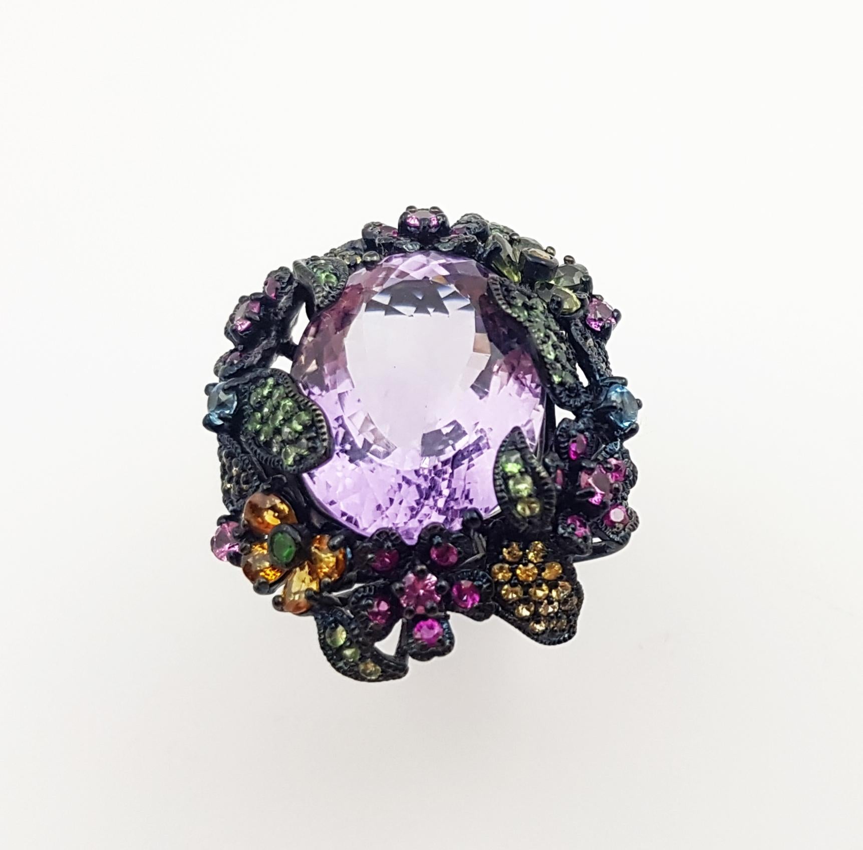Anello con ametista, zaffiro multicolore e tsavorite con montatura in argento in vendita 4