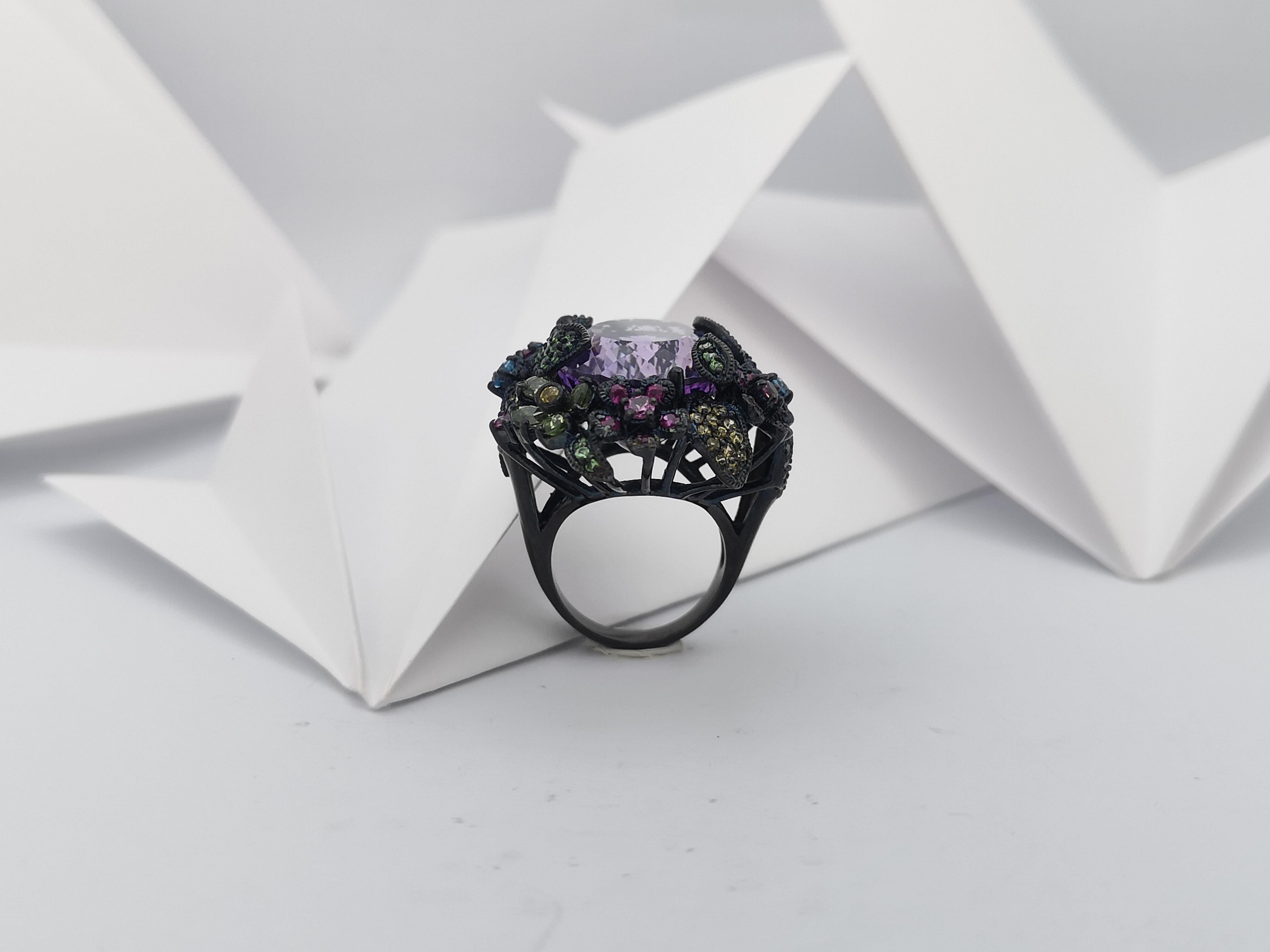Amethyst and Multi-Color Sapphire, Tsavorite Ring set in Silver Settings For Sale 9