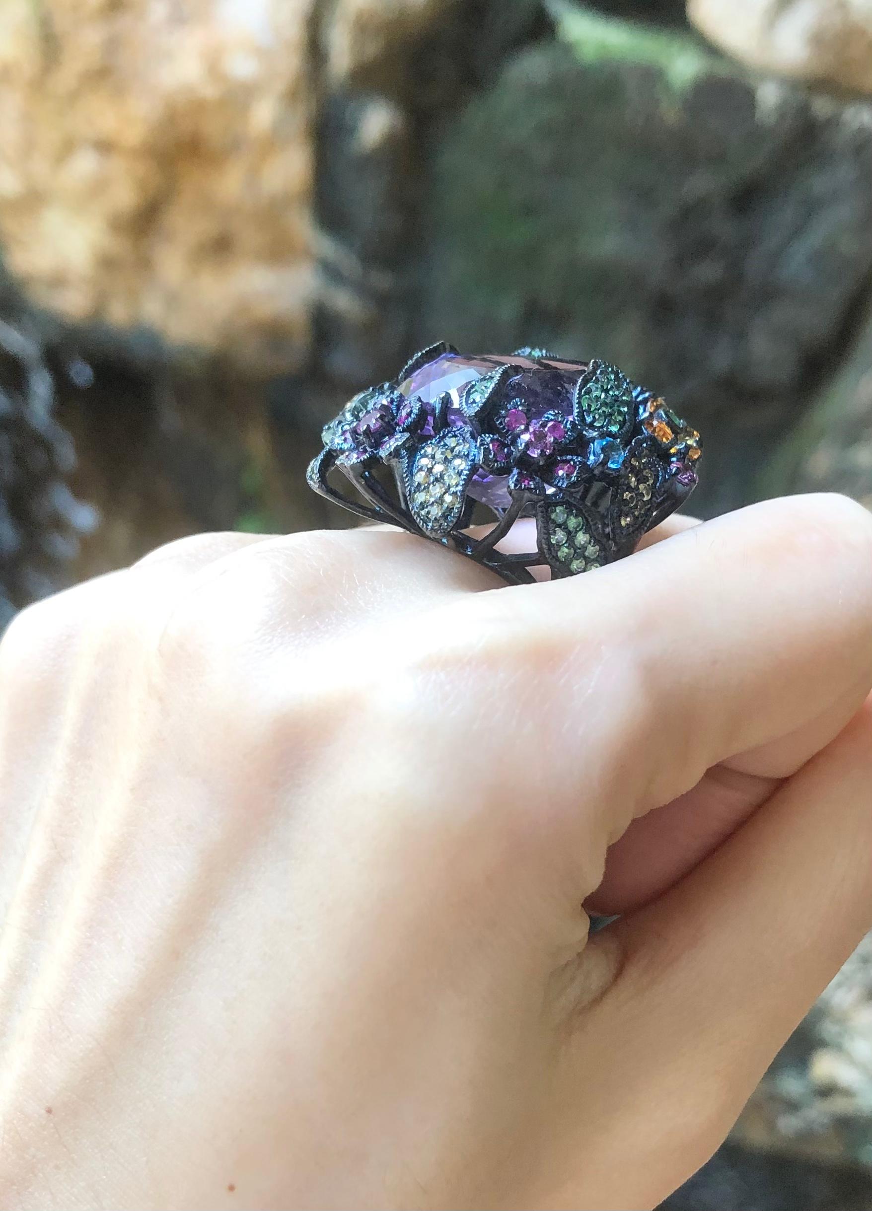 Amethyst and Multi-Color Sapphire, Tsavorite Ring set in Silver Settings In New Condition For Sale In Dusit, 10
