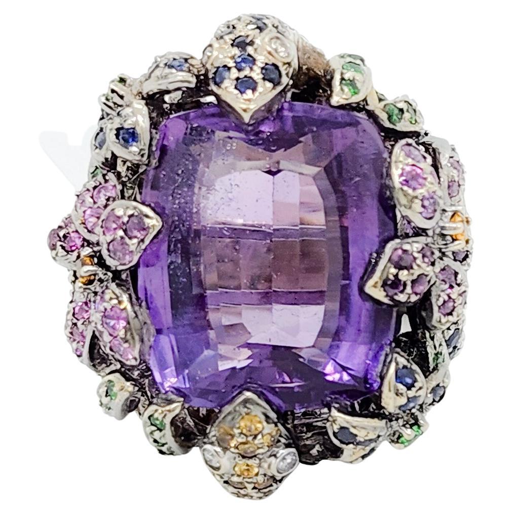 Natural Gem Grade Bisbee Turquoise and Diamond 18K White Gold Cocktail