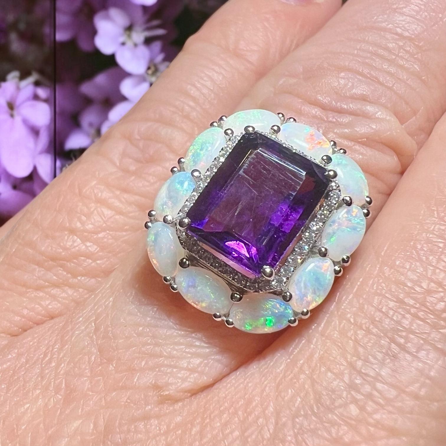 Anillo Amatista Y Ópalo, Oro Blanco 18 Quilates en venta 4