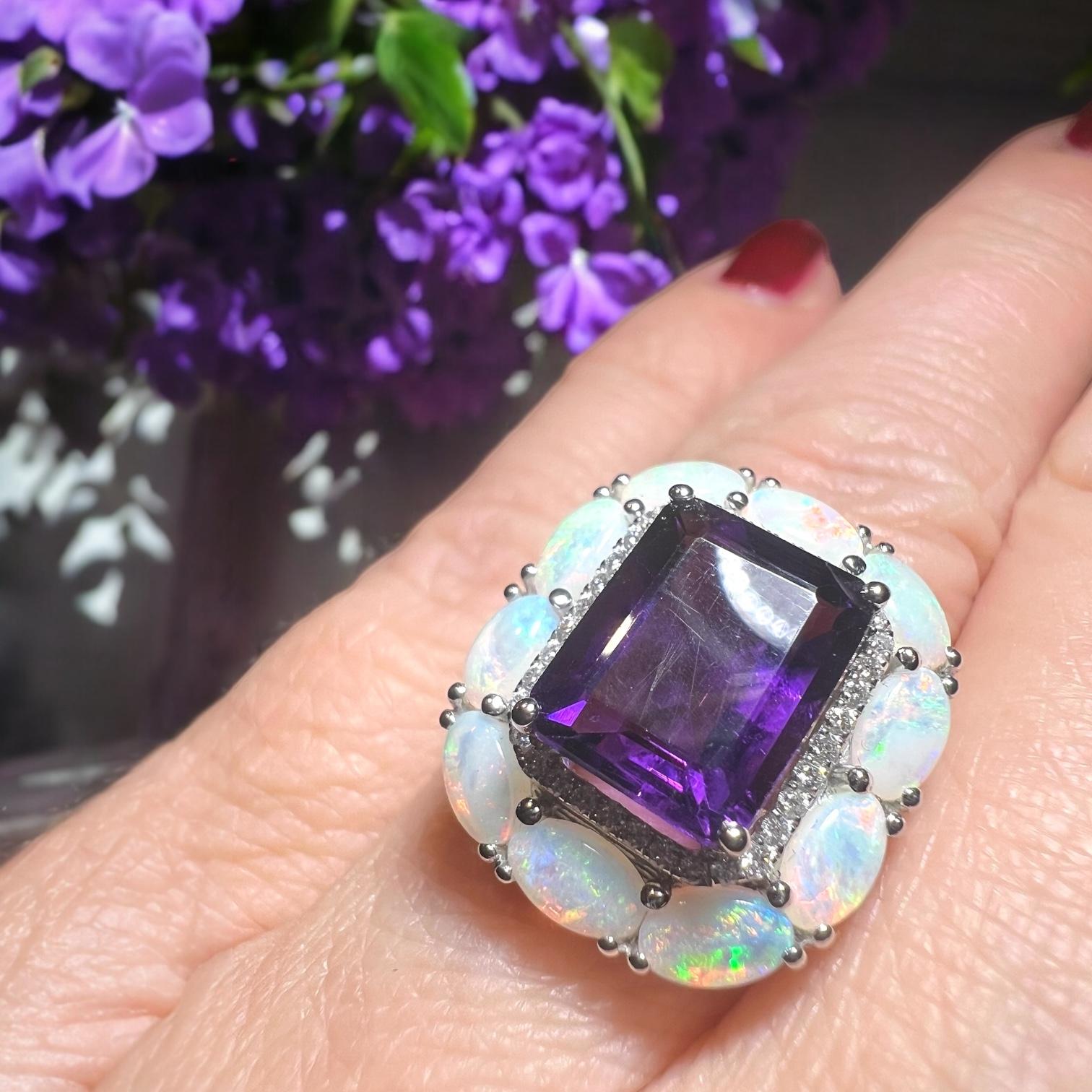 Anillo Amatista Y Ópalo, Oro Blanco 18 Quilates en venta 6
