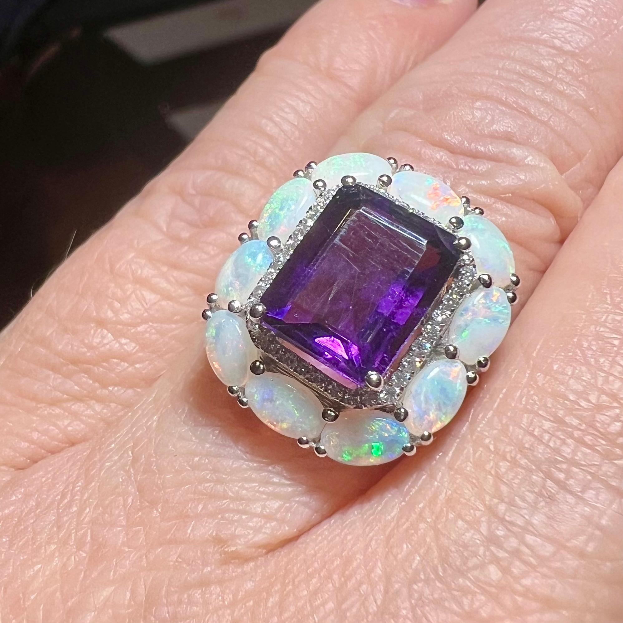 Anillo Amatista Y Ópalo, Oro Blanco 18 Quilates en venta 7