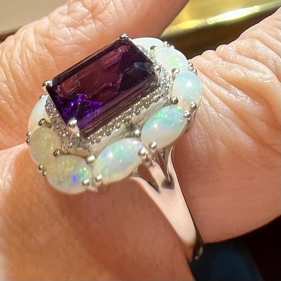 Anillo Amatista Y Ópalo, Oro Blanco 18 Quilates en venta 8