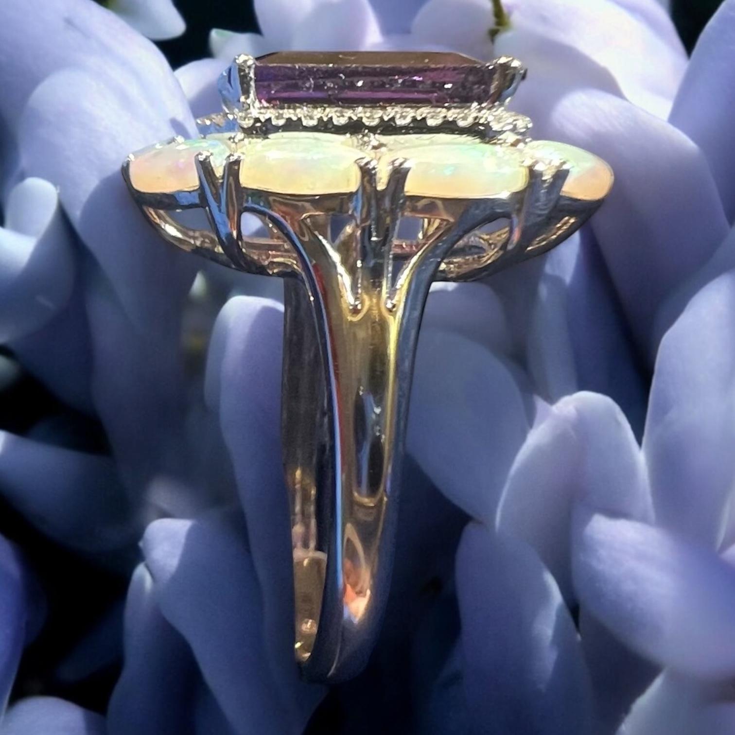 Anillo Amatista Y Ópalo, Oro Blanco 18 Quilates en venta 3