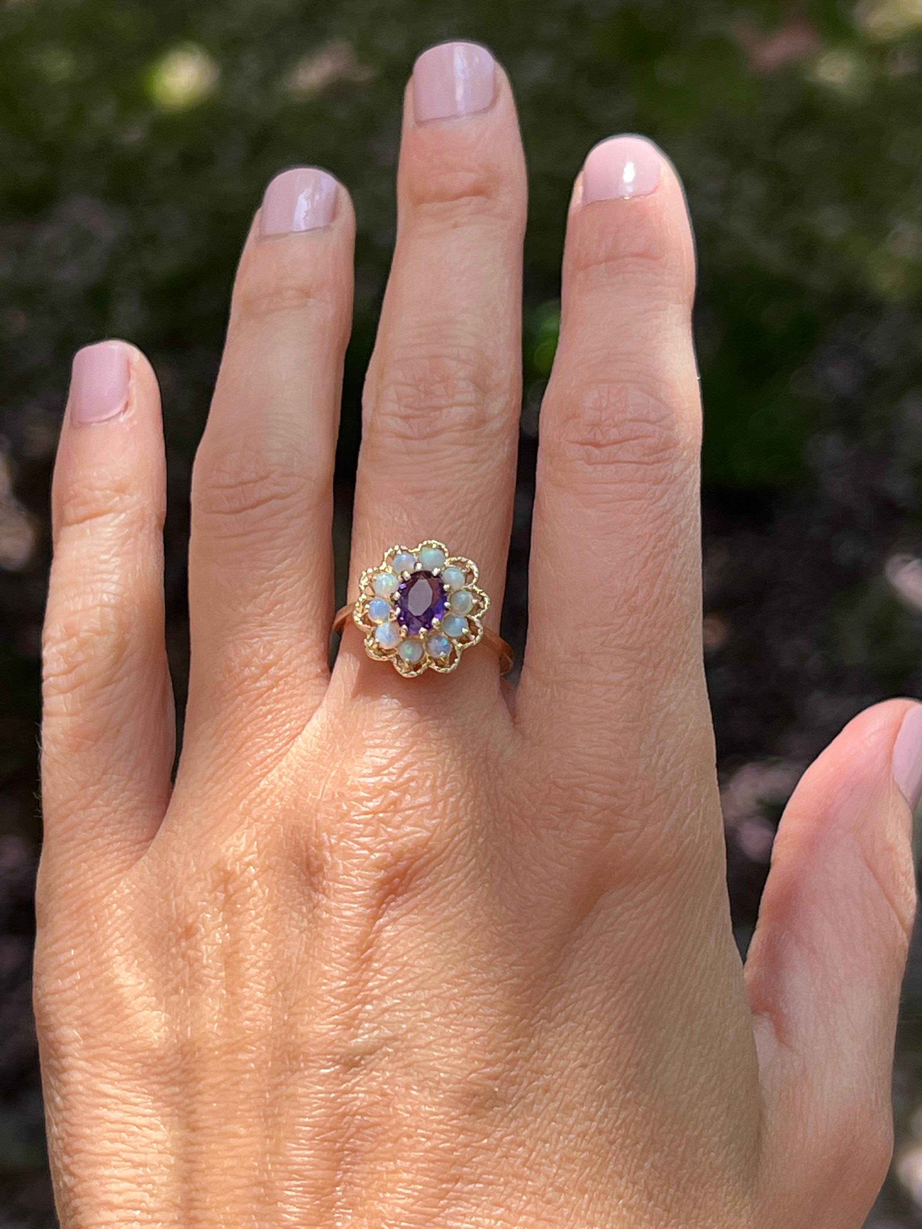 Modern Amethyst and Opal Ring in 14 Karat Gold
