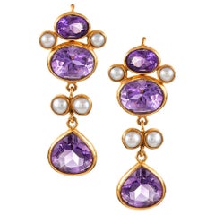 Amethyst and Pearl Drop Earrings