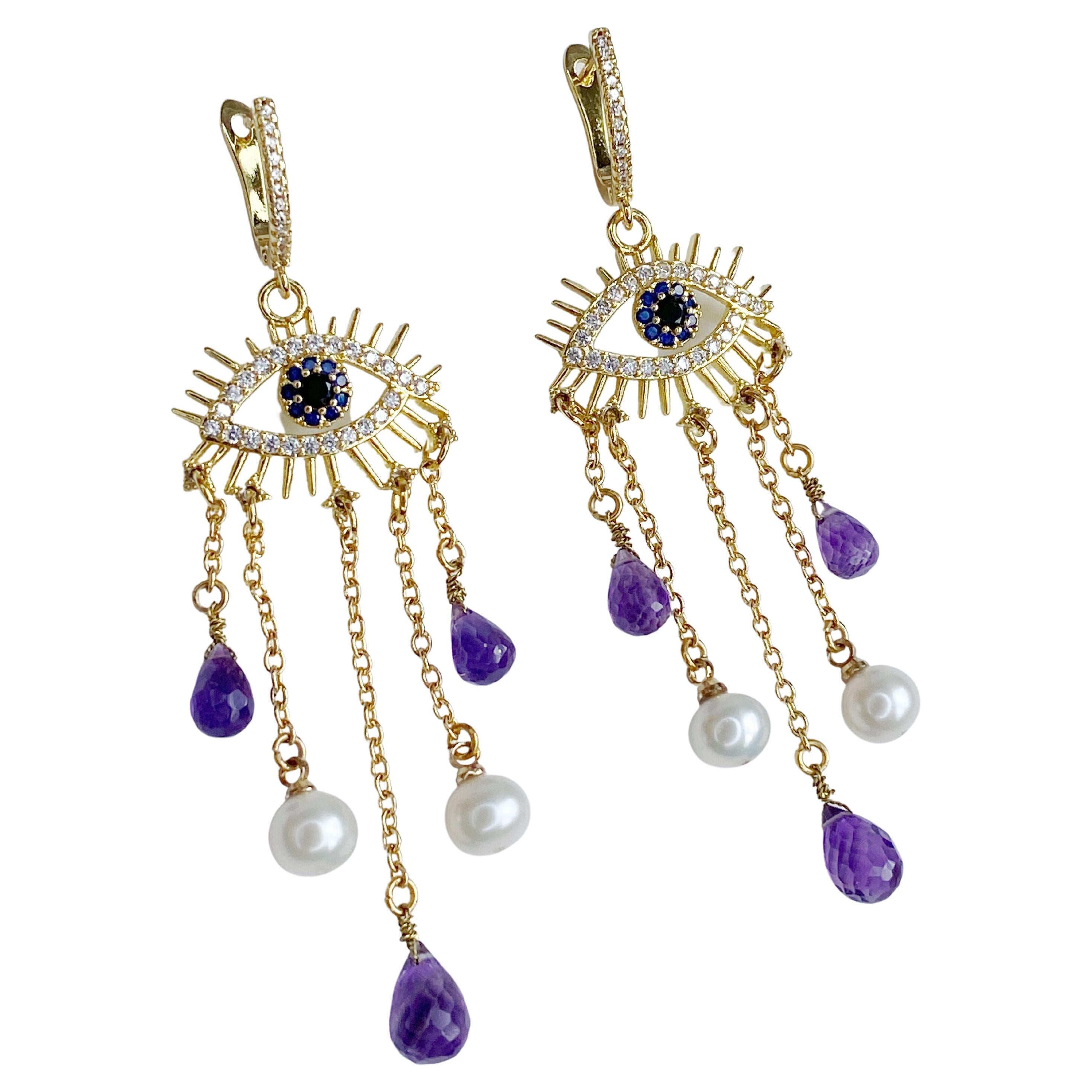 Amethyst and pearl earrings For Sale