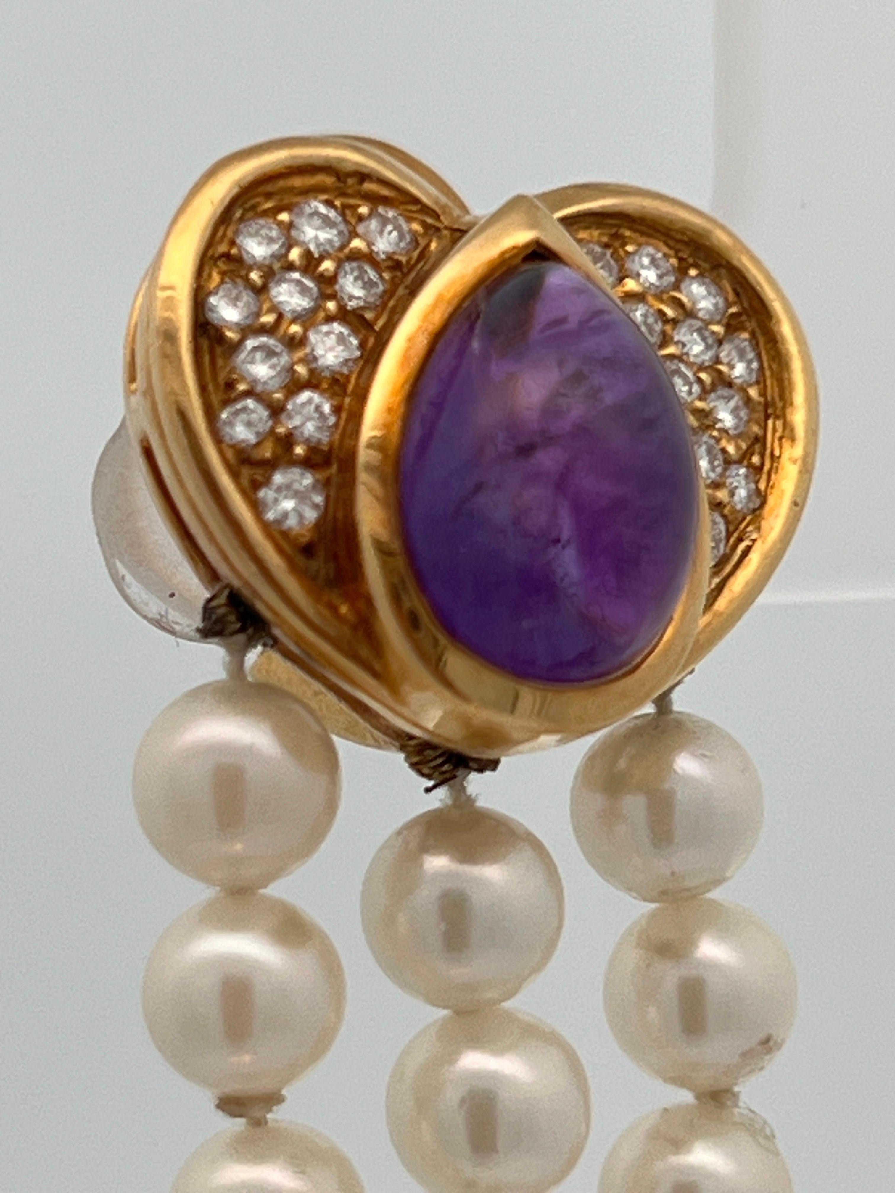 Women's Amethyst and Pearl Heart Shaped Earrings  For Sale