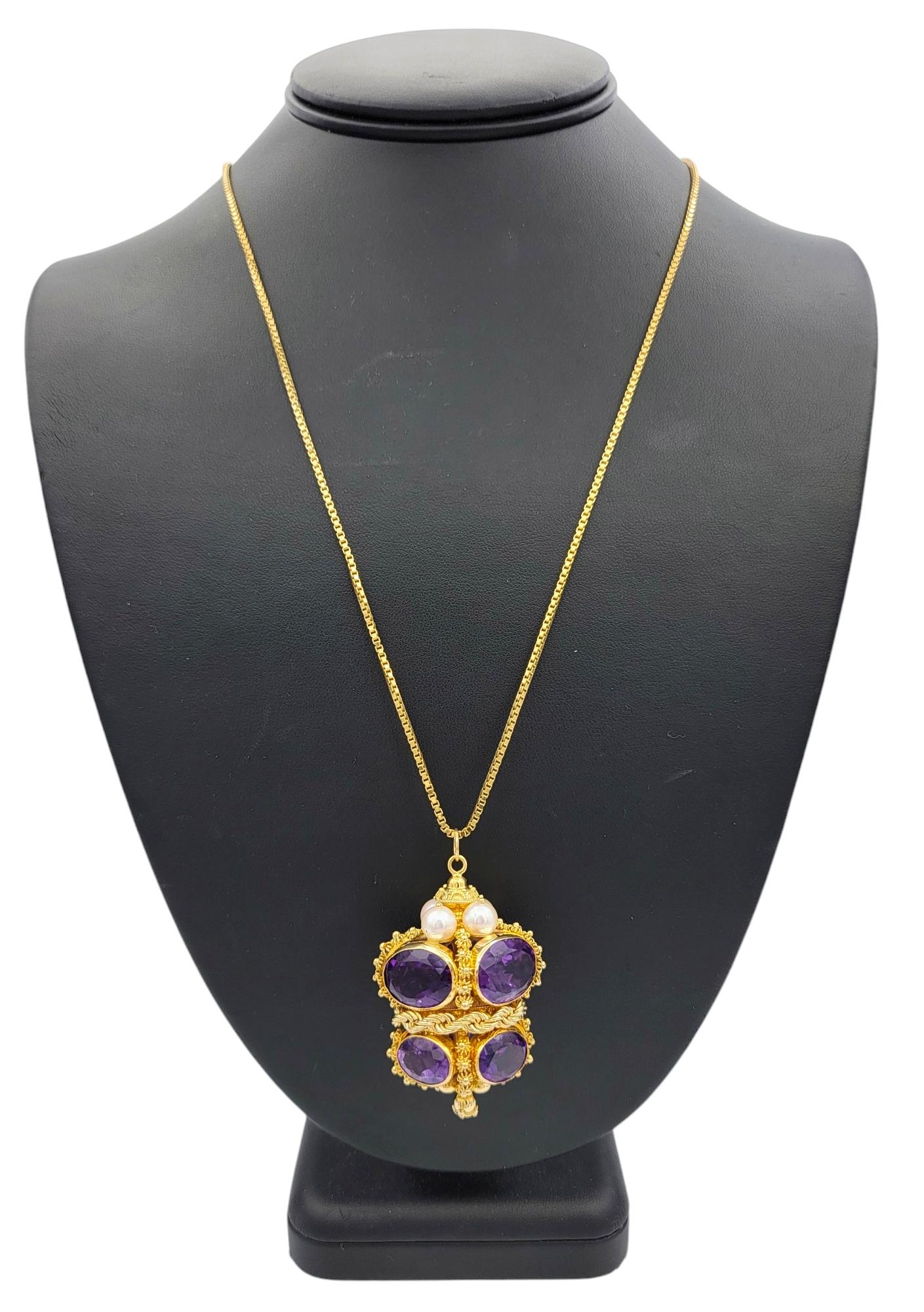 Pendentif en or jaune 18 carats avec motif de corde ornée d'améthyste et de perles en vente 4