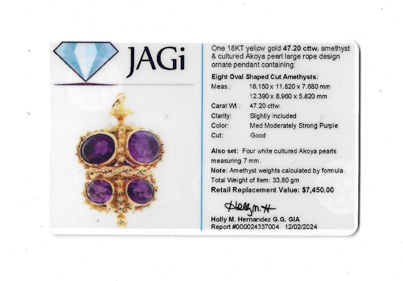 Pendentif en or jaune 18 carats avec motif de corde ornée d'améthyste et de perles en vente 5