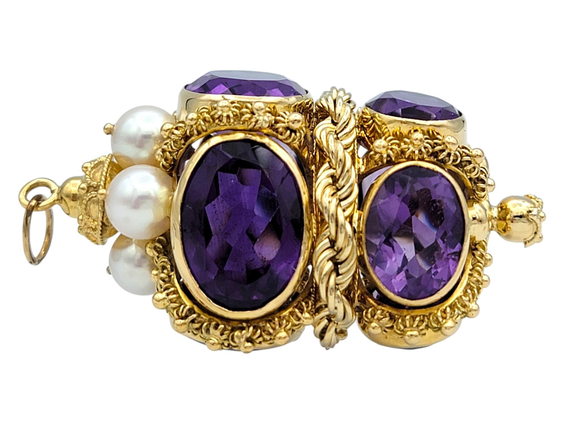 Contemporain Pendentif en or jaune 18 carats avec motif de corde ornée d'améthyste et de perles en vente