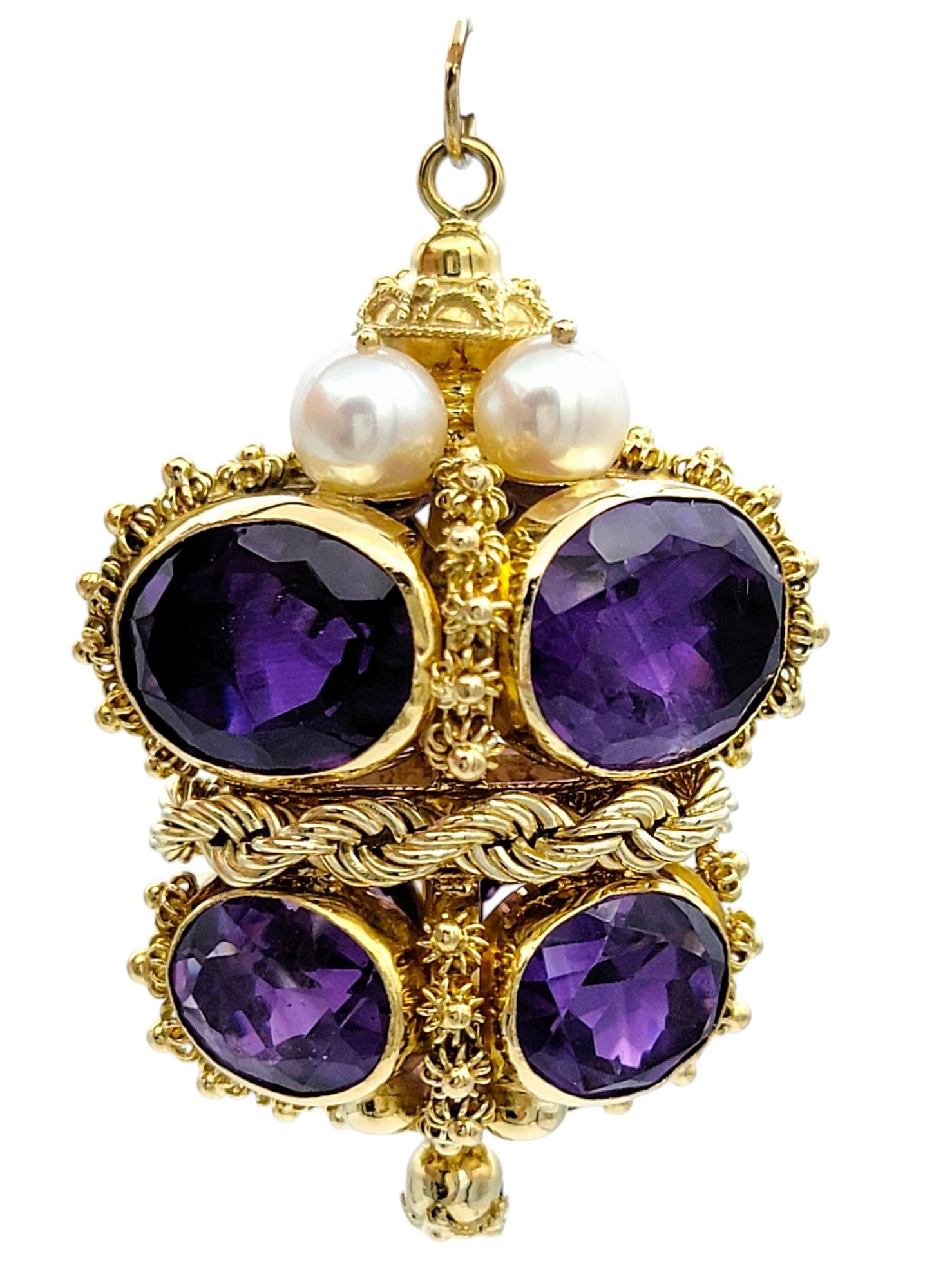 Pendentif en or jaune 18 carats avec motif de corde ornée d'améthyste et de perles Pour femmes en vente